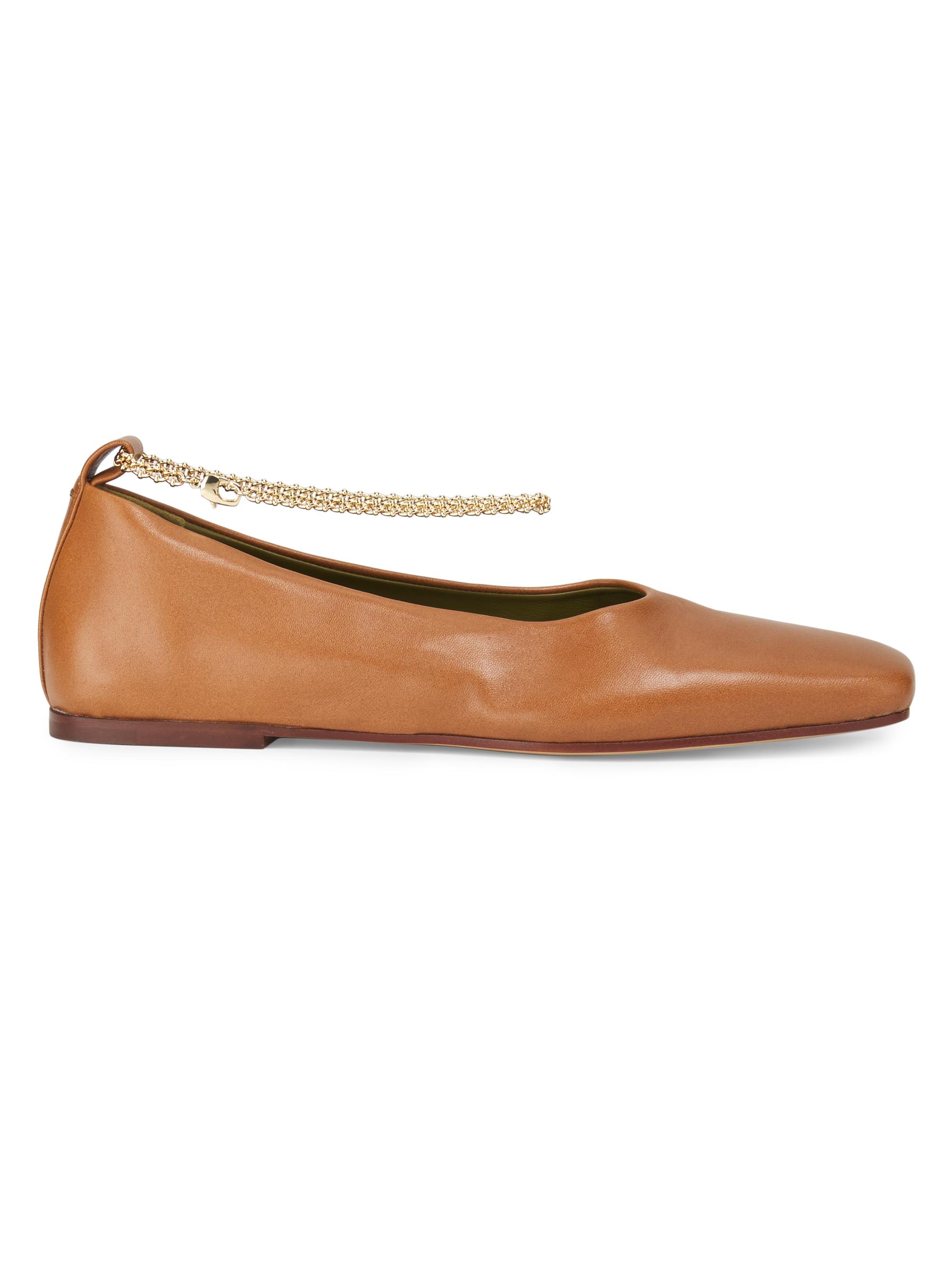 Maria Luca Women's Augusta Ankle-Chain Leather Ballet Flats - Tan