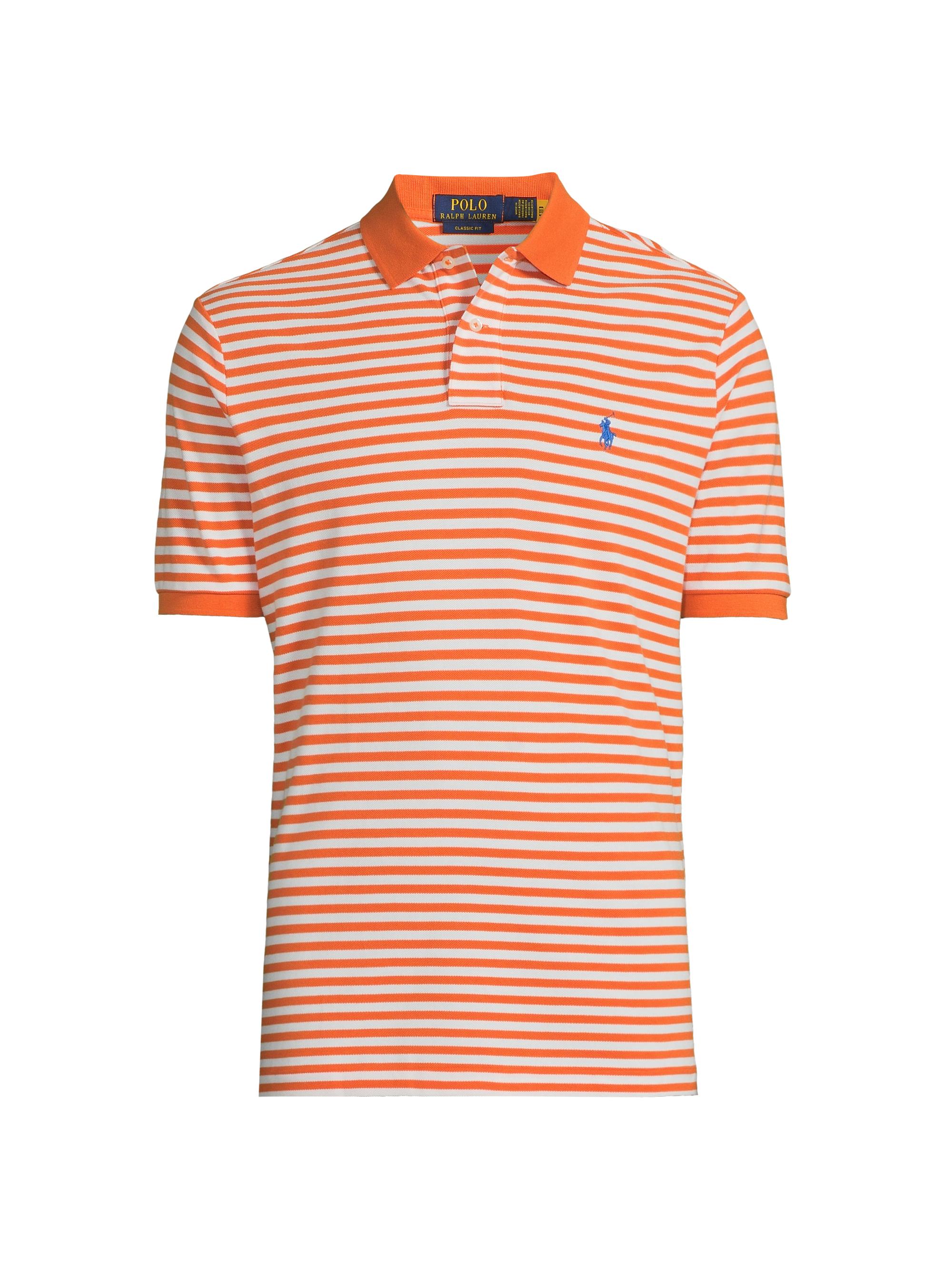 Polo Ralph Lauren Men's Striped Cotton Mesh Classic-Fit Polo - Kona Orange White