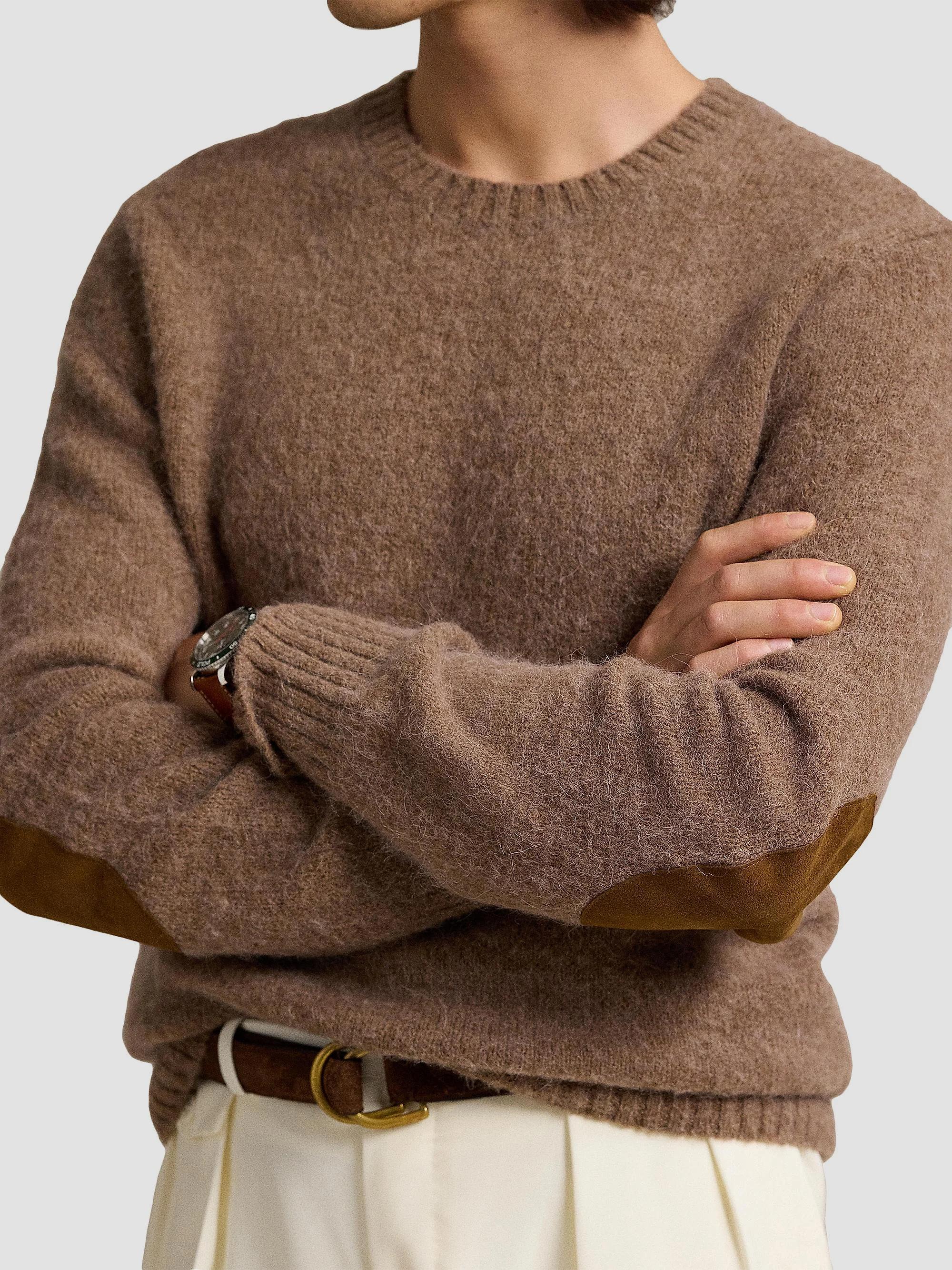 Polo Ralph Lauren Suede-Patch Knit Sweater | Saks Fifth Avenue