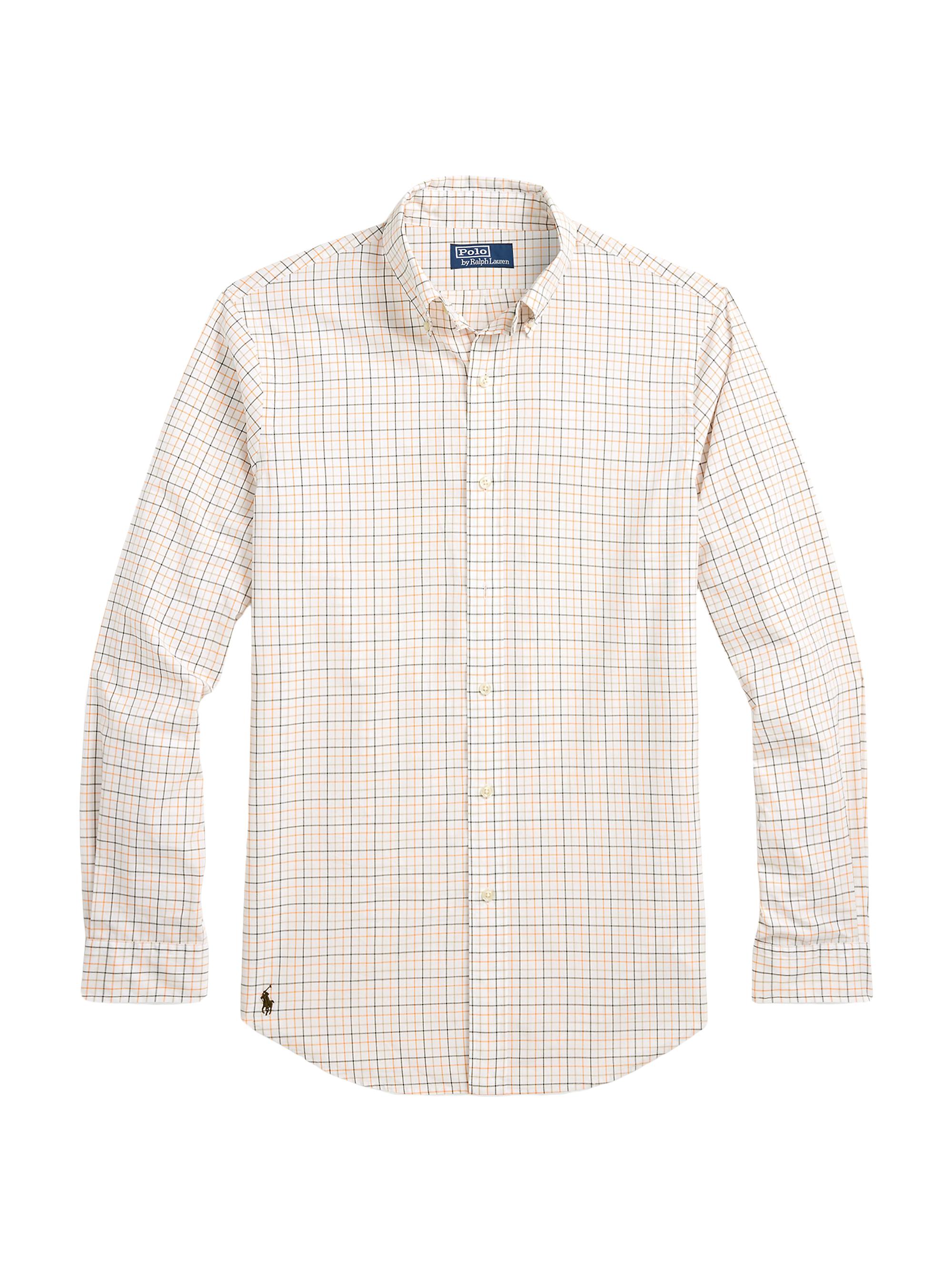 Polo Ralph Lauren Men's Windowpane Checked Poplin Classic-Fit Shirt - Olive Clementine Multi