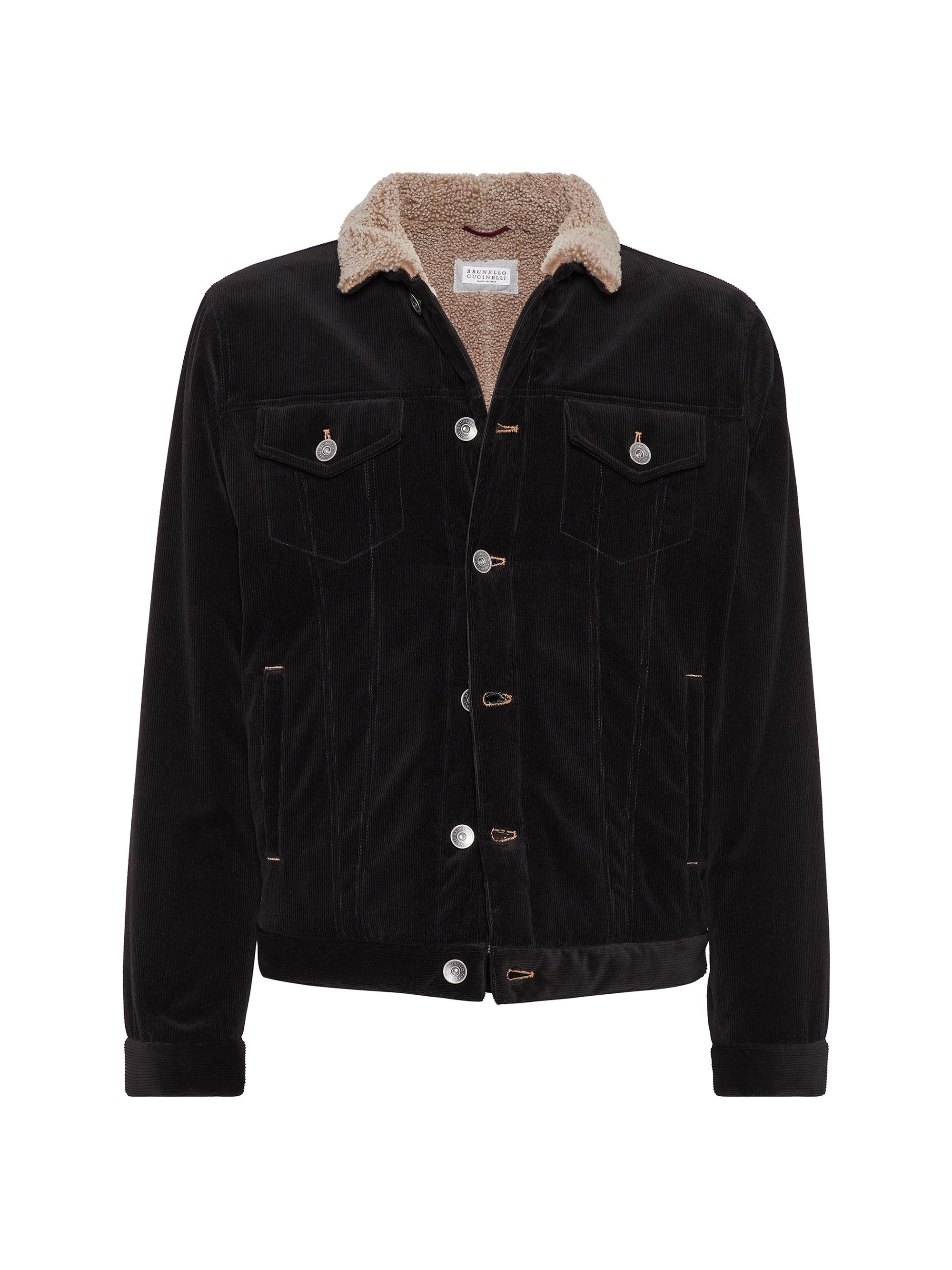 Brunello Cucinelli Men's Corduroy Four Pocket Jacket with Shearling Lining - Black