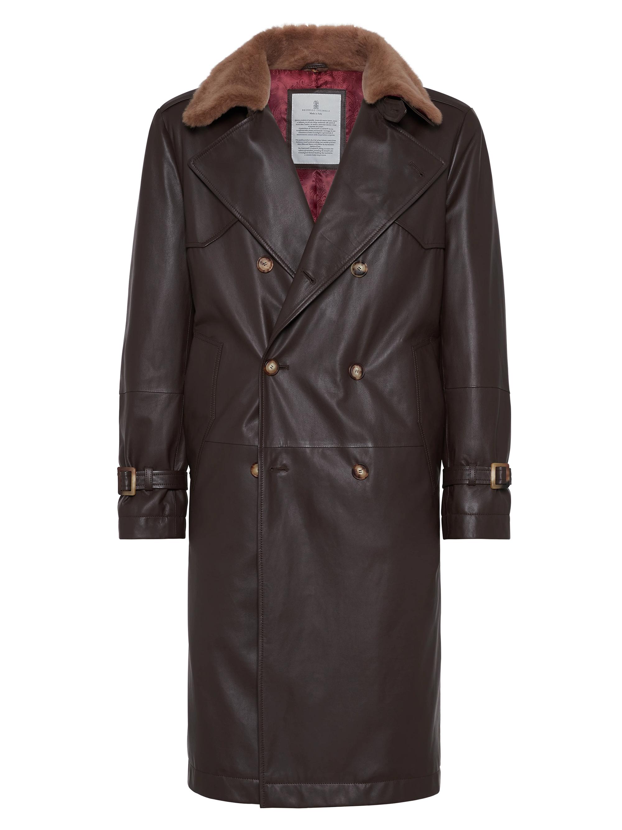 Brunello Cucinelli Men's Polished Calfskin Trench Coat - Rust Brown