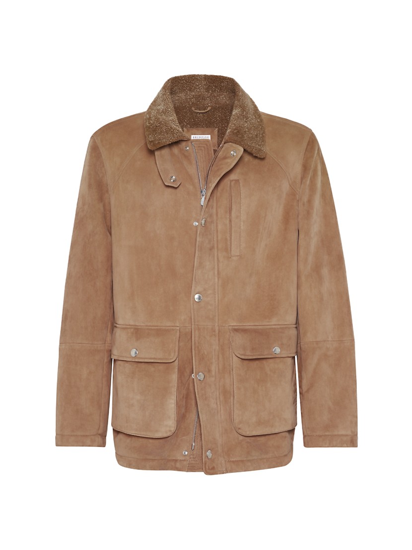 Shop Brunello Cucinelli Suede Shearling Field Jacket | Saks Shop Brunello Cucinelli Suede Shearling Field Jacket | Saks