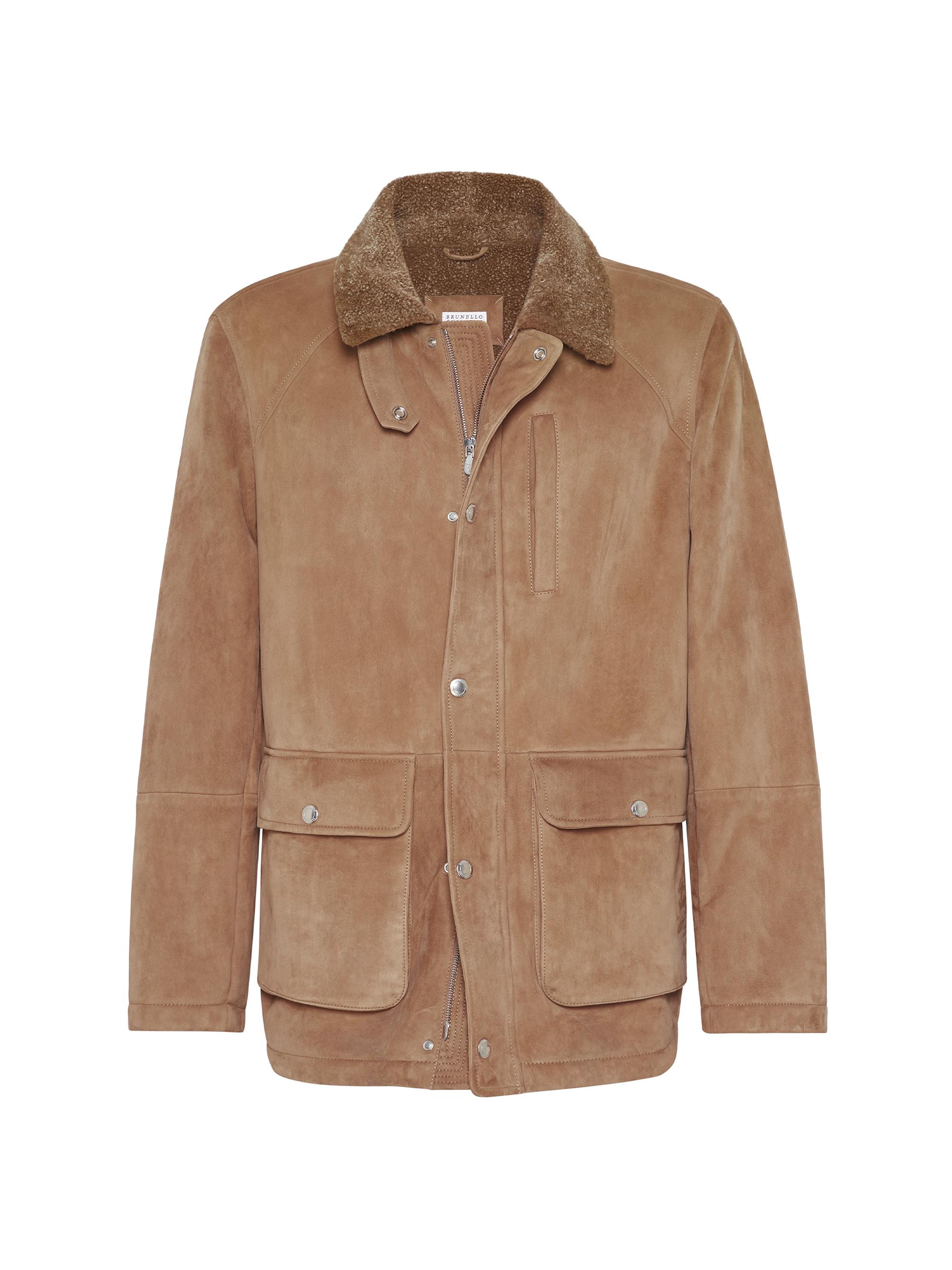 Brunello Cucinelli Men's Suede Shearling Field Jacket - Tobacco