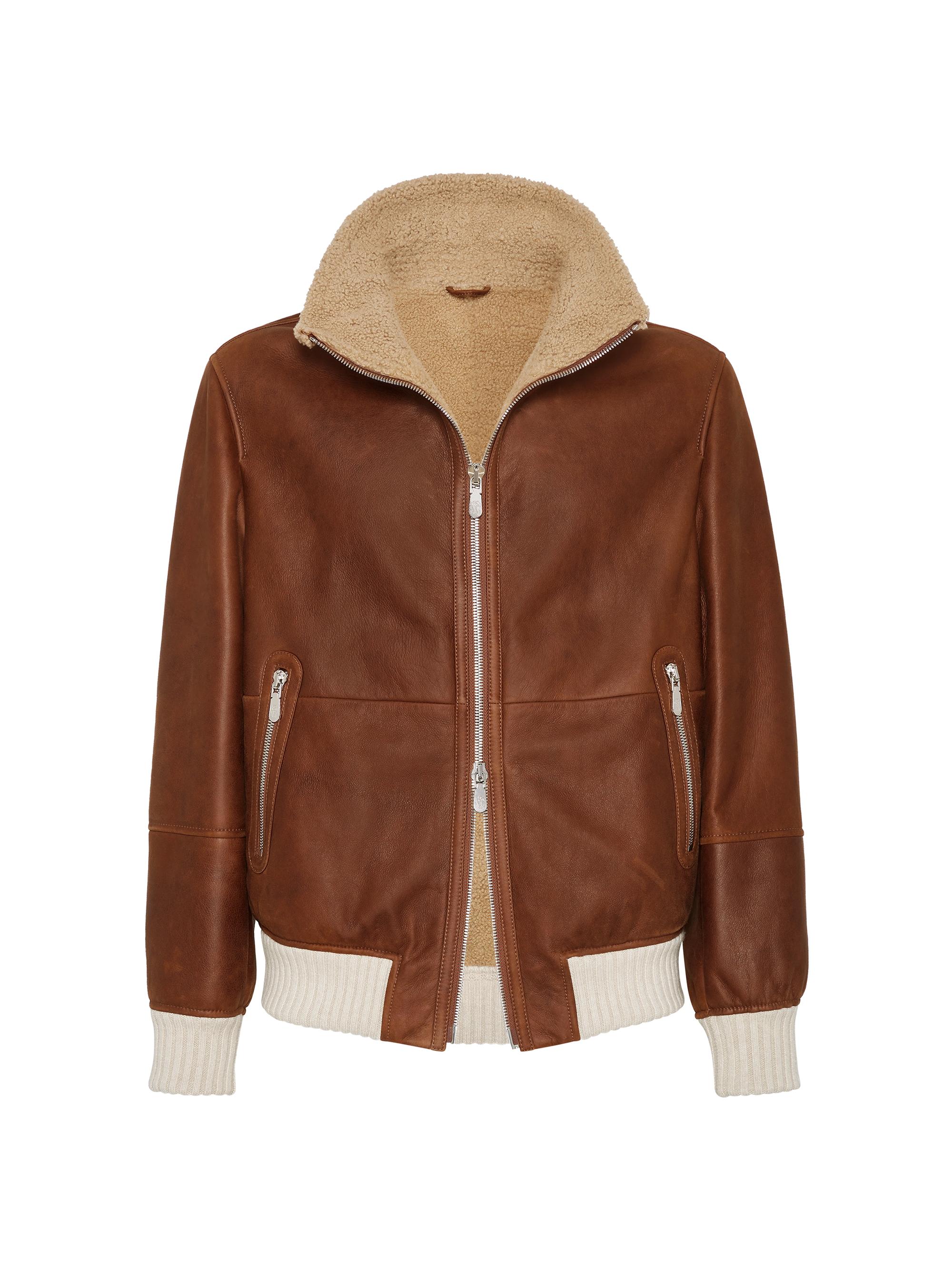 Brunello Cucinelli Men's Nappa Effect Shearling Bomber Jacket - Chocolate