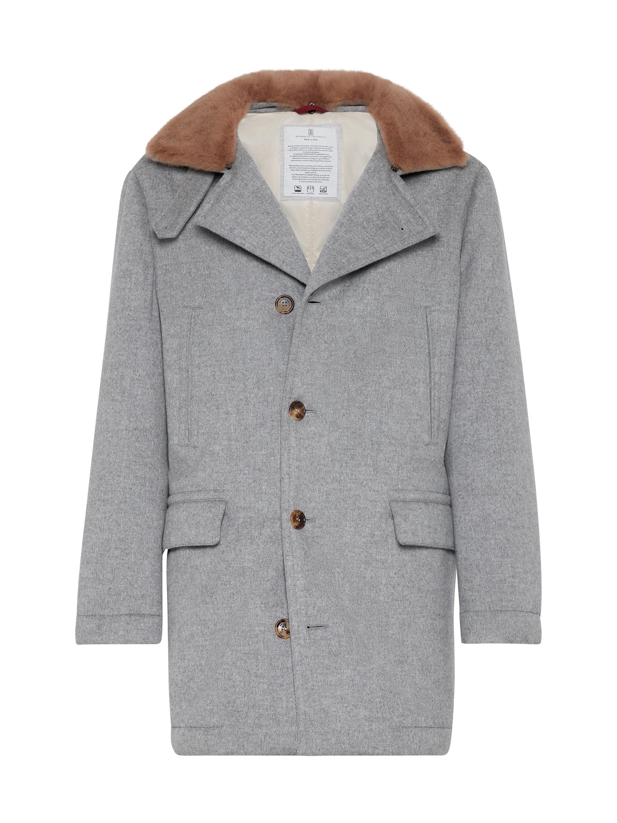 Brunello Cucinelli Men's Bonded Cashmere Beaver Cloth Coat - Pearl Grey