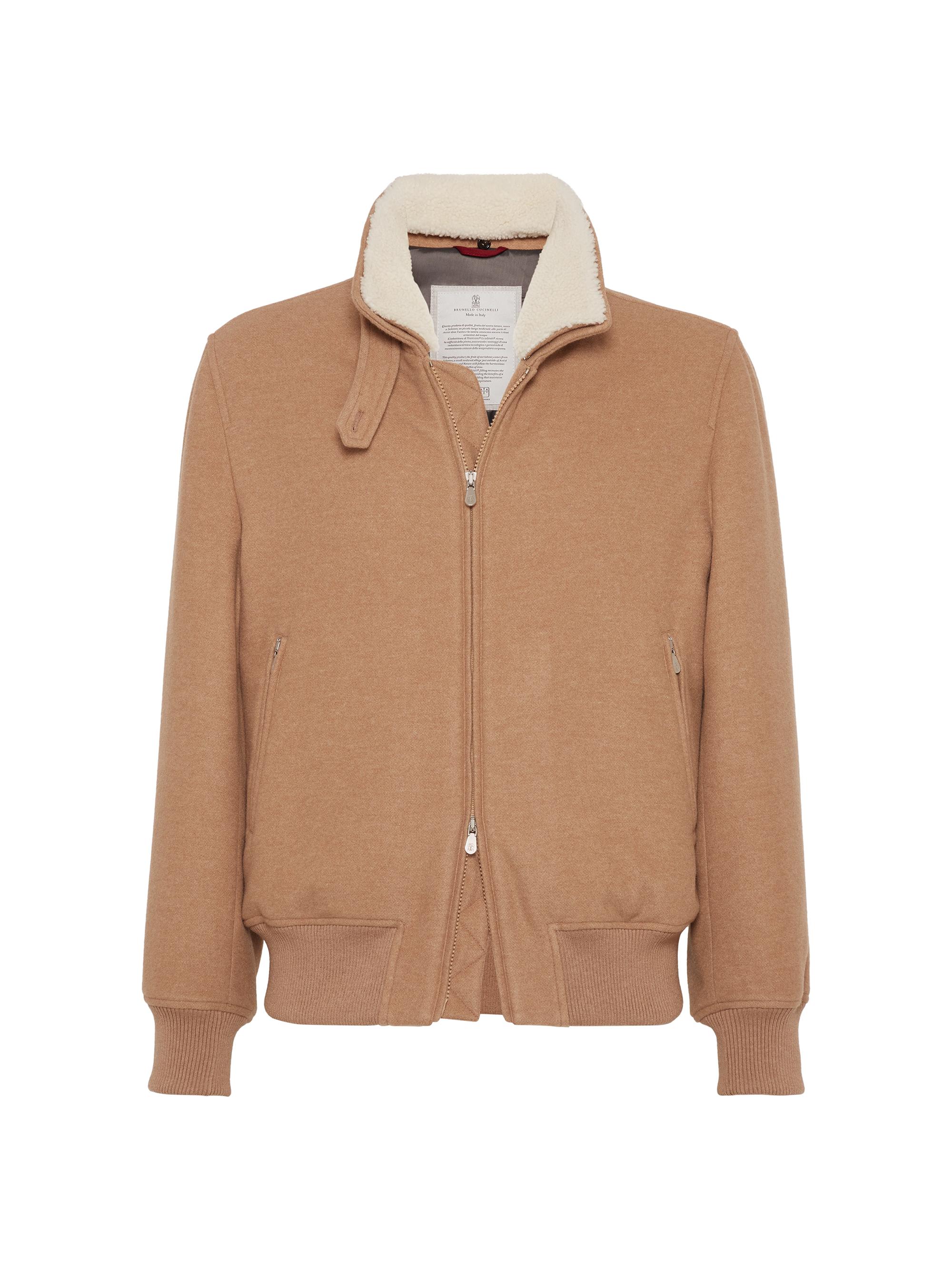 Brunello Cucinelli Men's Lightweight Water Resistant Cashmere Bomber Jacket - Camel