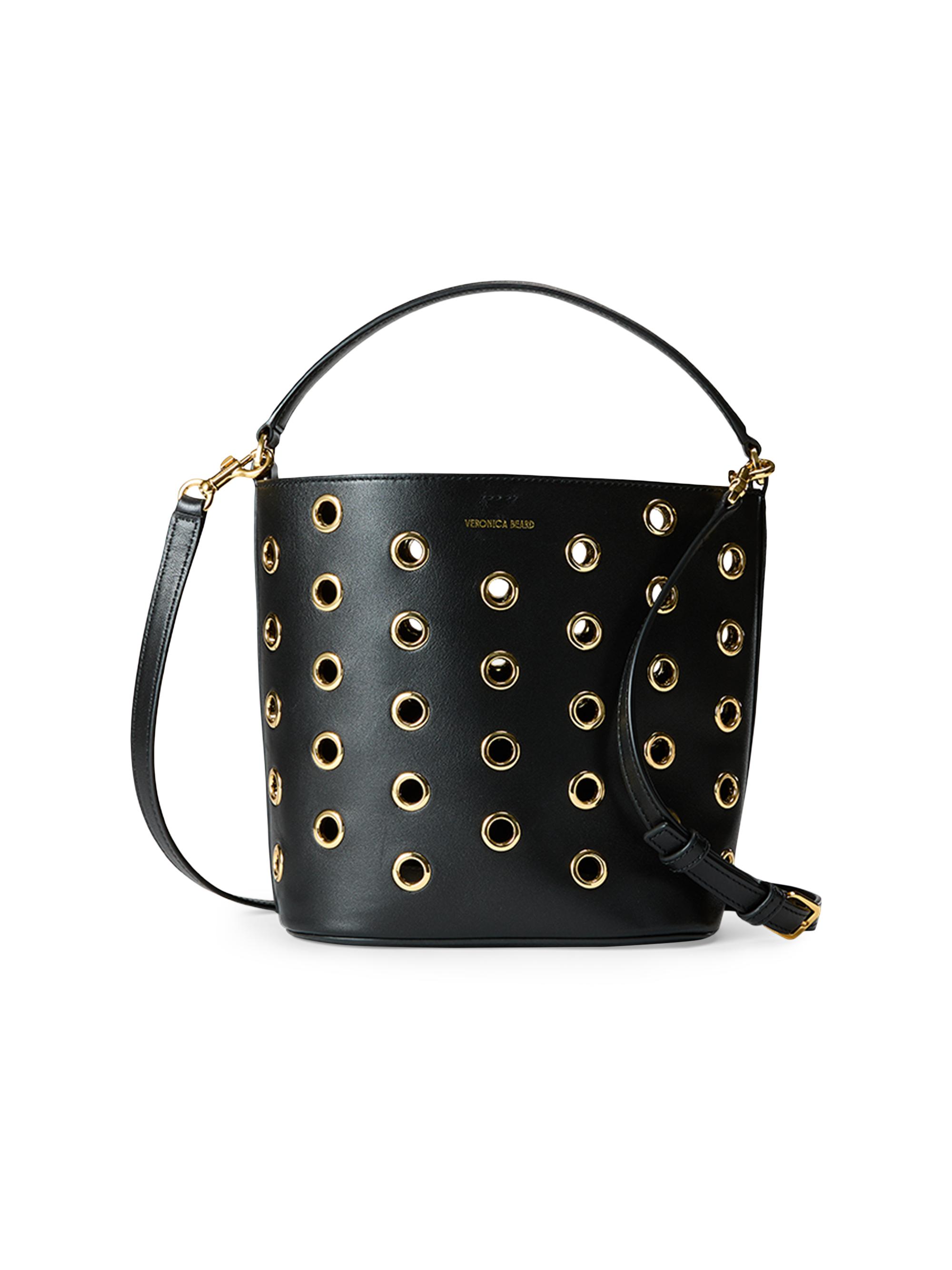 Veronica Beard Women's  Grommet Leather Shoulder Bag - Black Gold