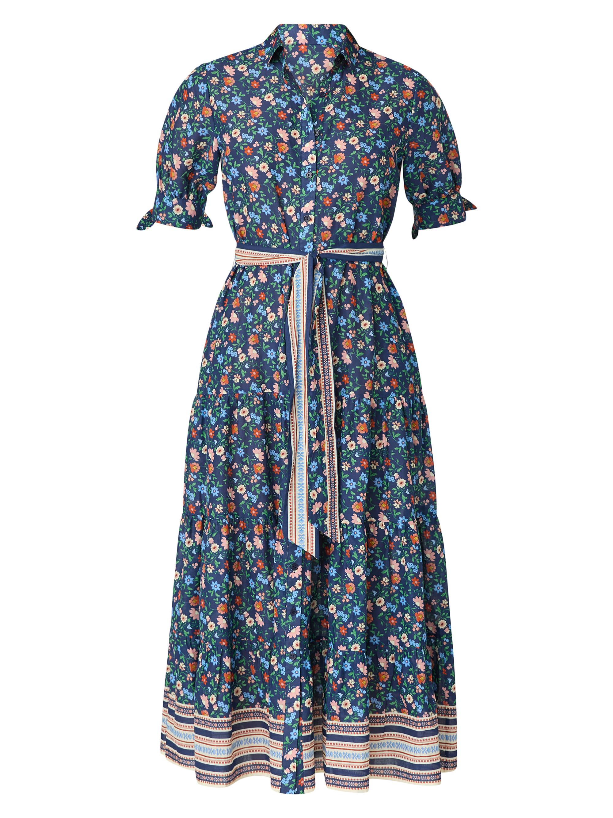 Shoshanna Women's Tiered Button-Front Midi-Dress - Navy Multi