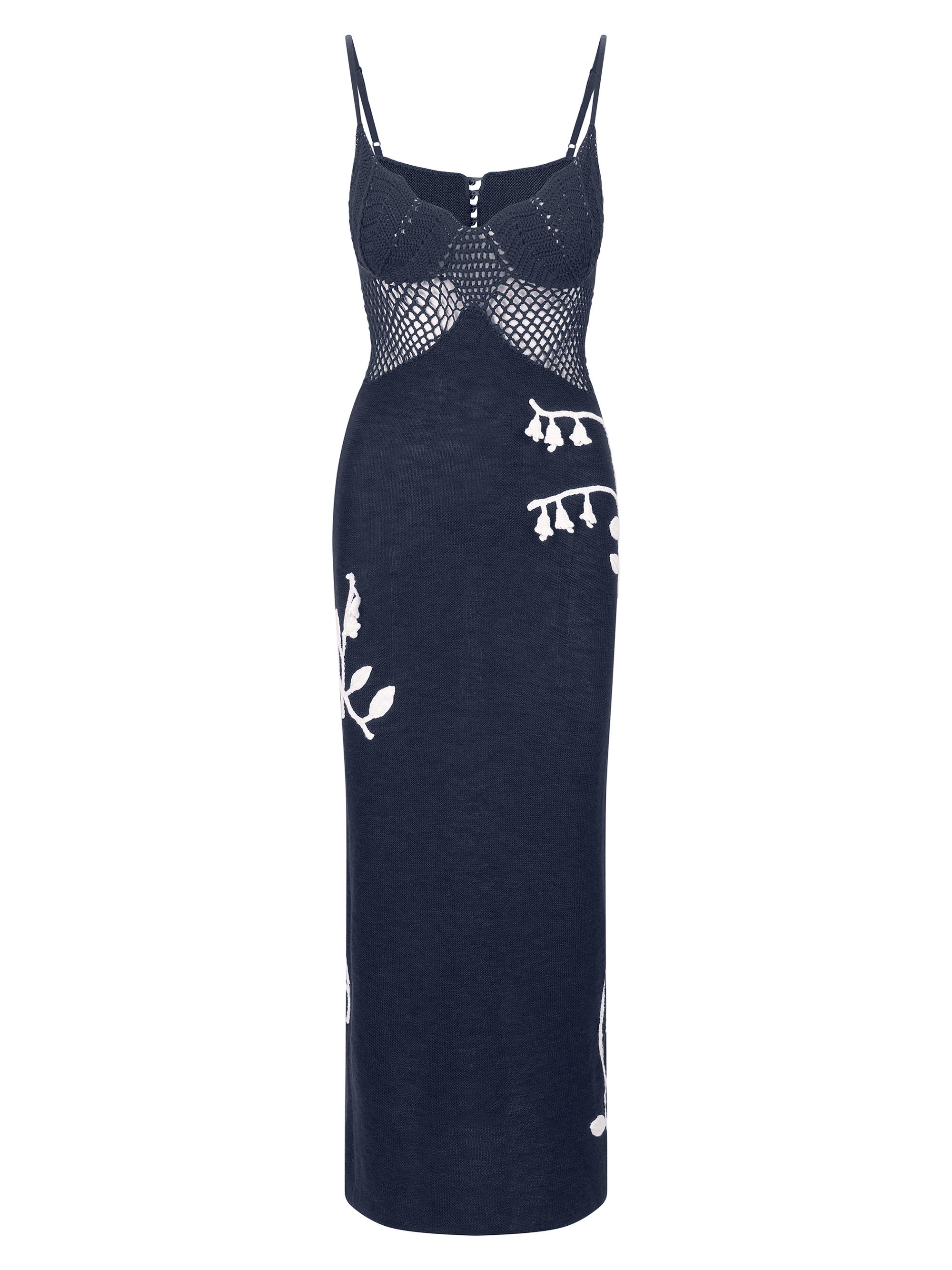 Staud Women's Tara Crochet Knit Maxi Dress - Navy White