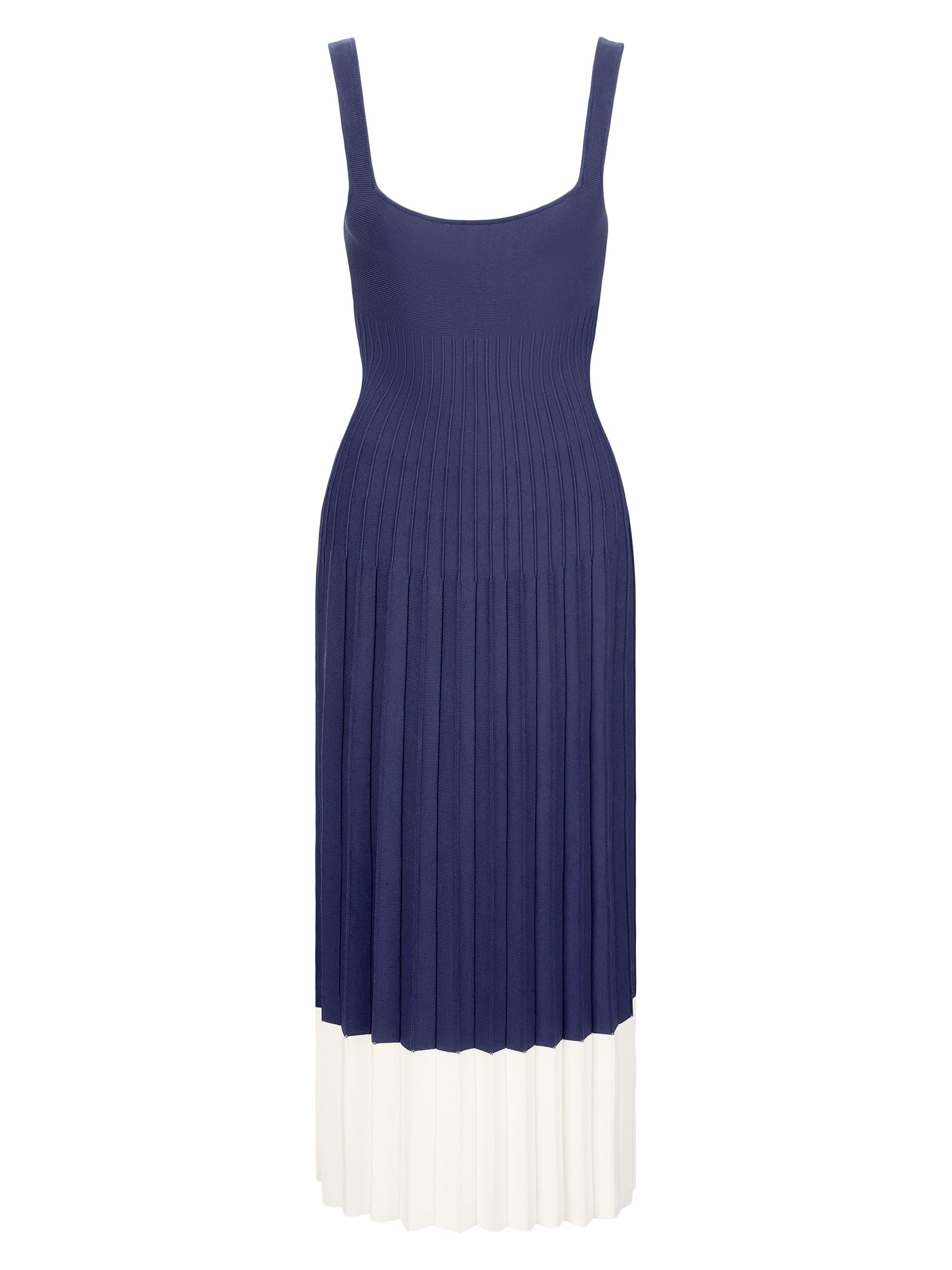 Women’s Ellison Two-Tone Pleated Dress – Navy White – Size Small