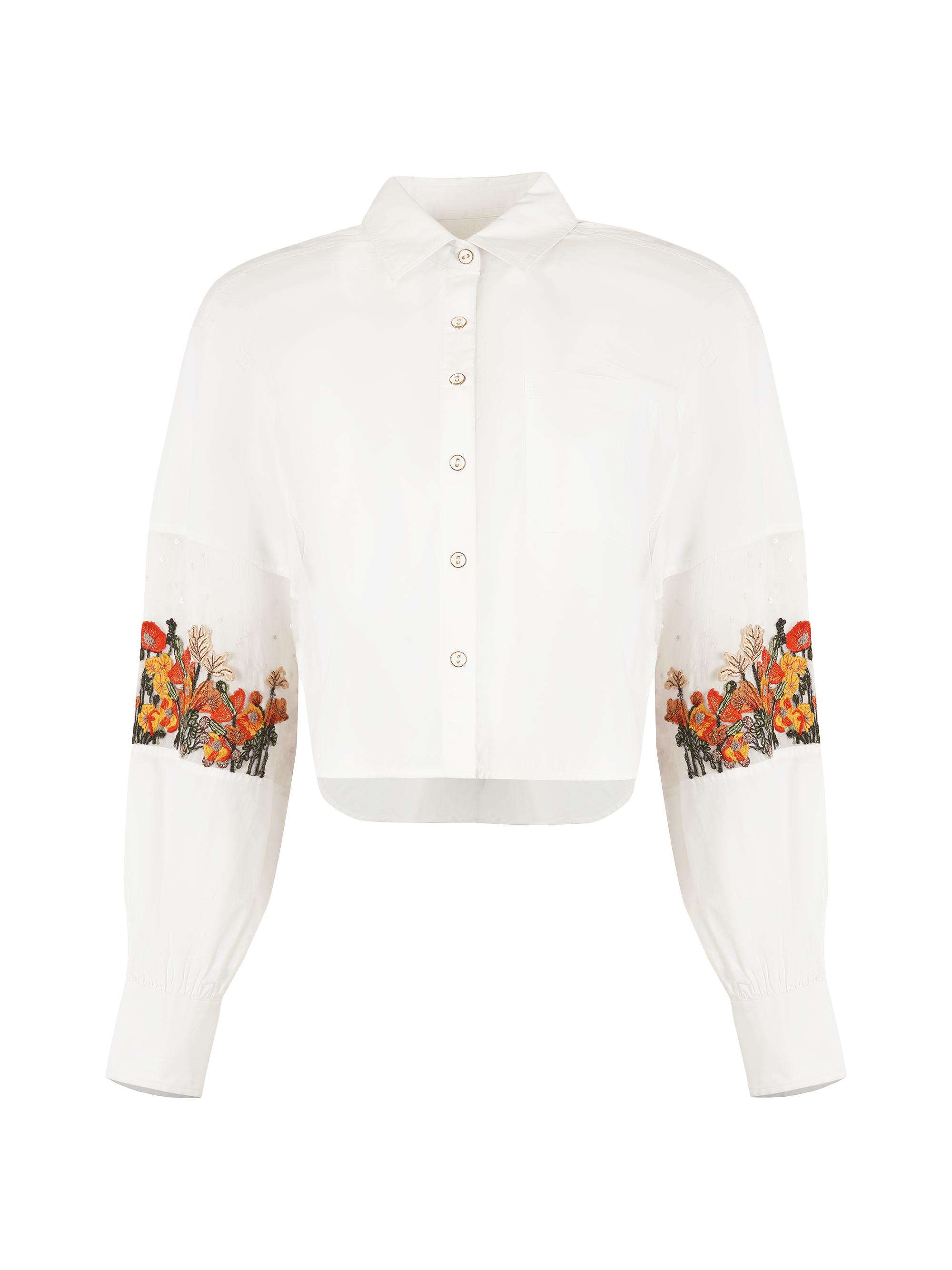 AFEW Rahul Mishra Women's Floral Embroidered Poplin Shirt - White