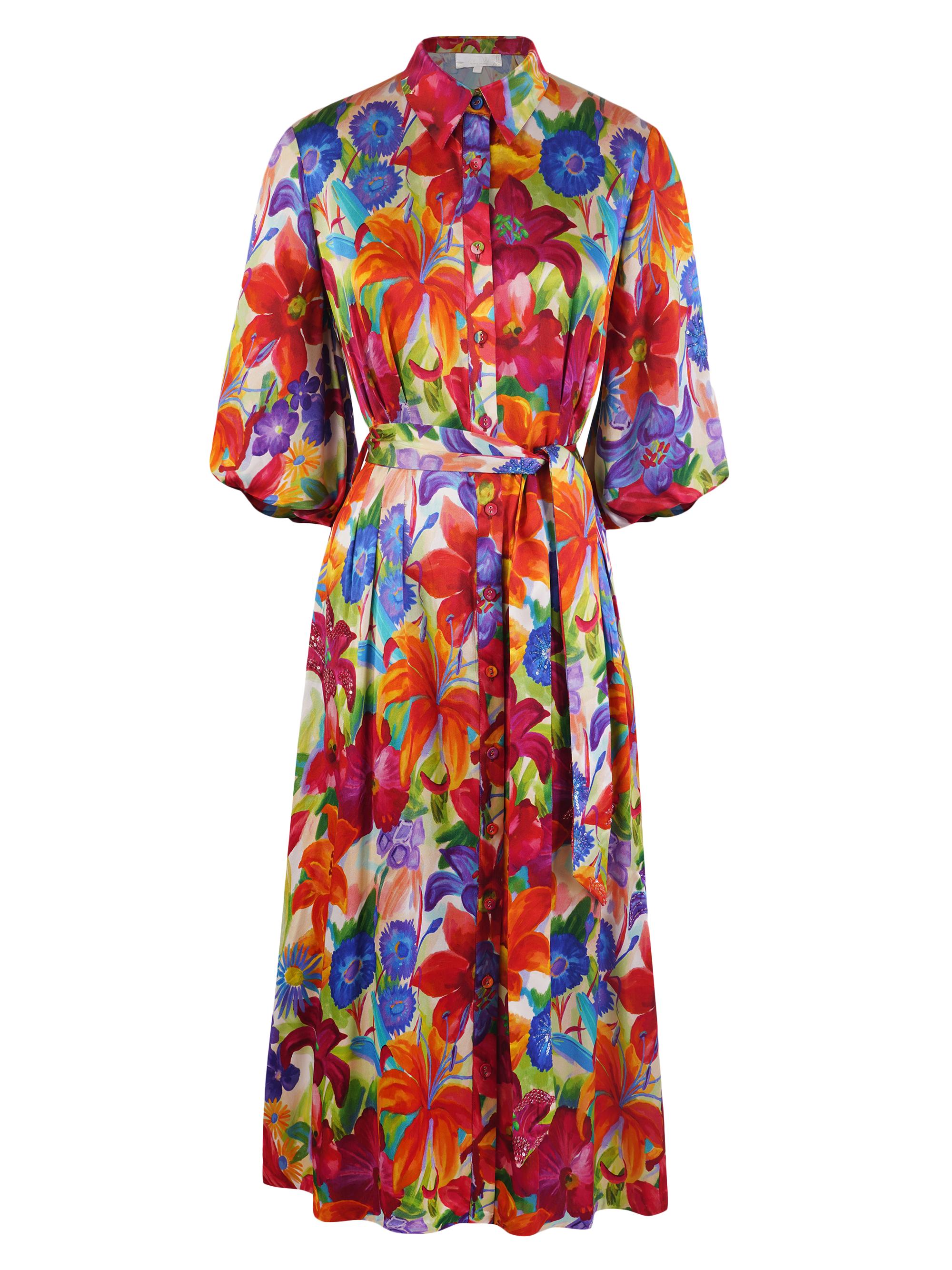AFEW Rahul Mishra Women's Floral Silk Tie-Waist Shirtdress