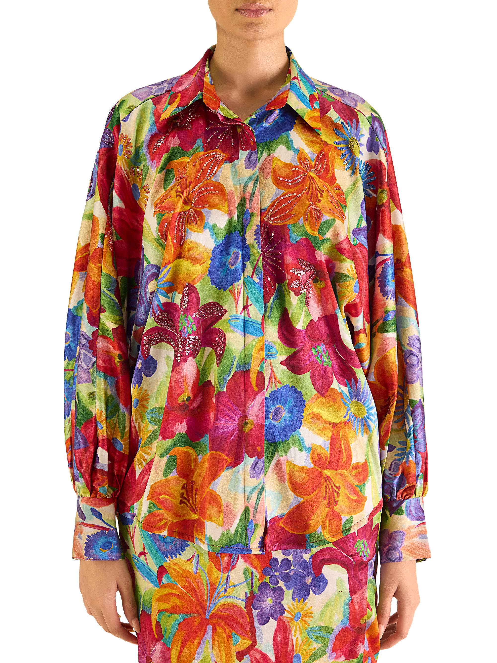 AFEW Rahul Mishra Women's Floral Silk Oversized Shirt