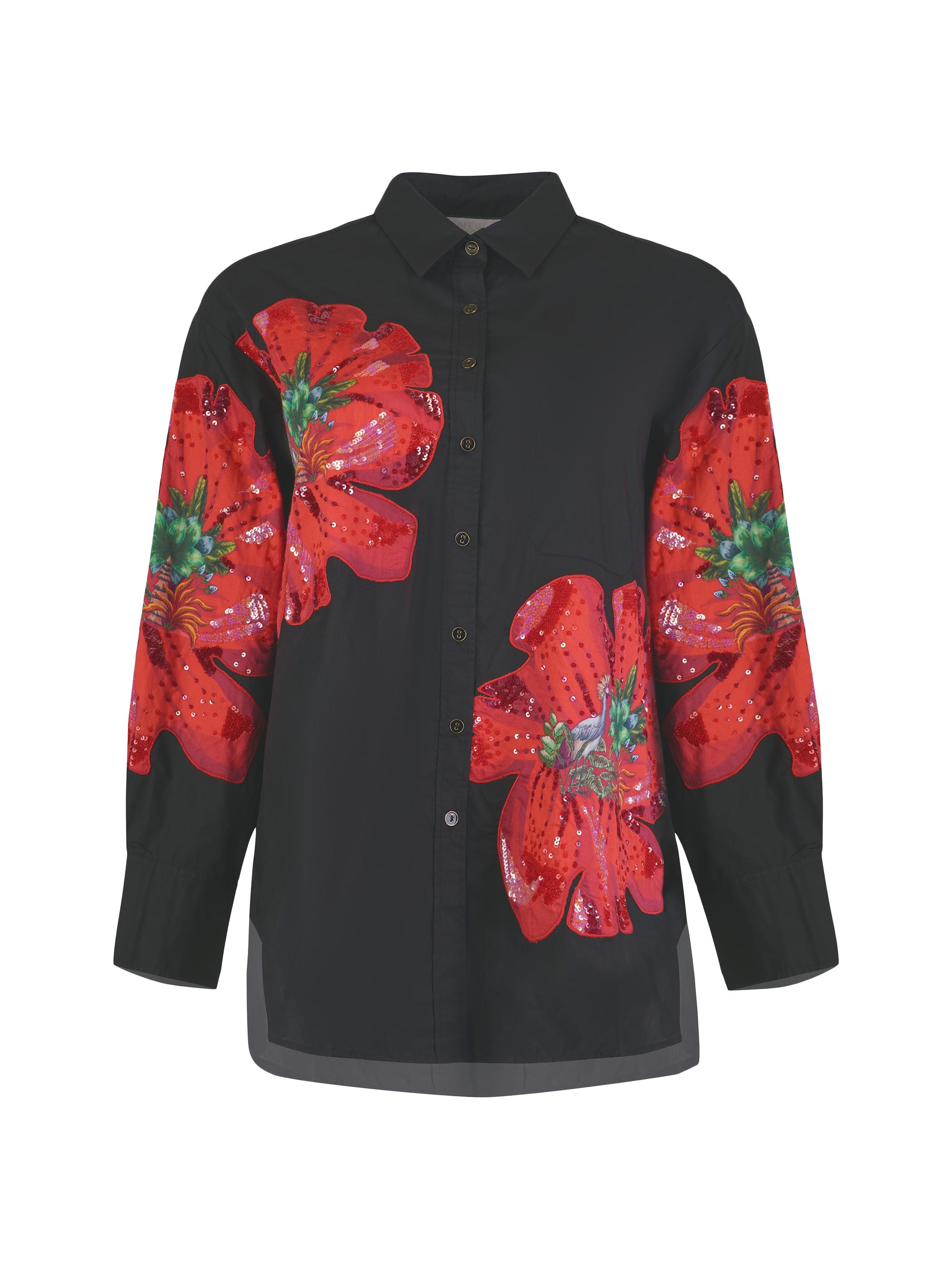 AFEW Rahul Mishra Women's Sequined Floral Poplin Shirt - Black
