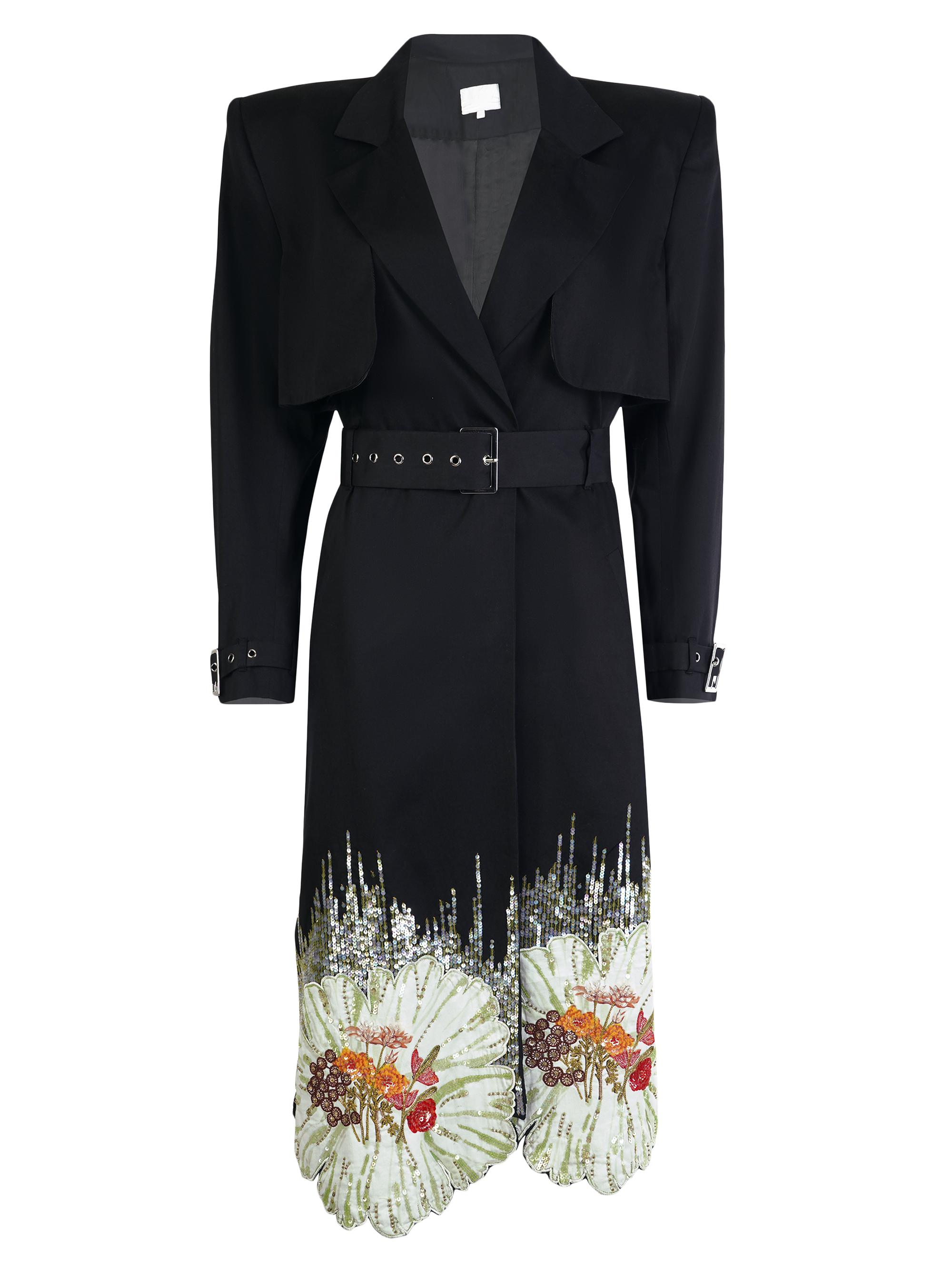 AFEW Rahul Mishra Women's Floral Embroidered Trench Coat - Black