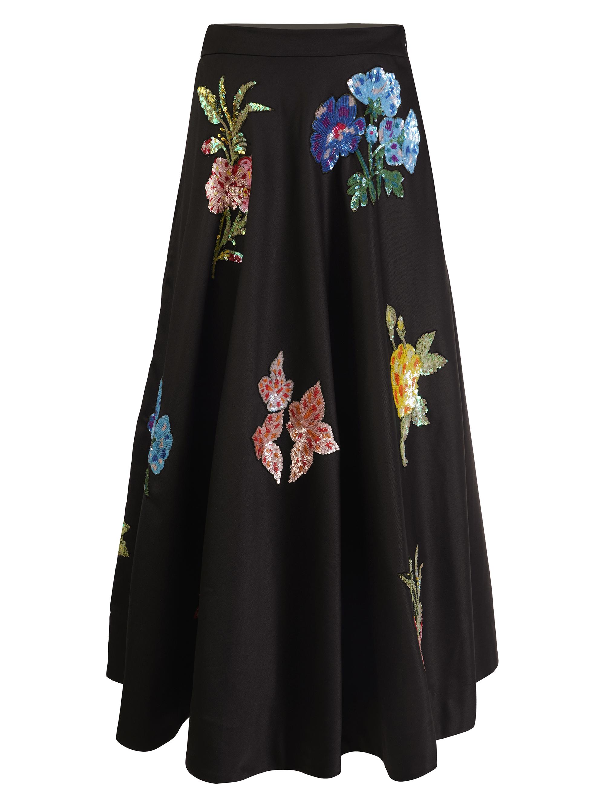 AFEW Rahul Mishra Women's Sequined Floral A-Line Midi-Skirt - Black