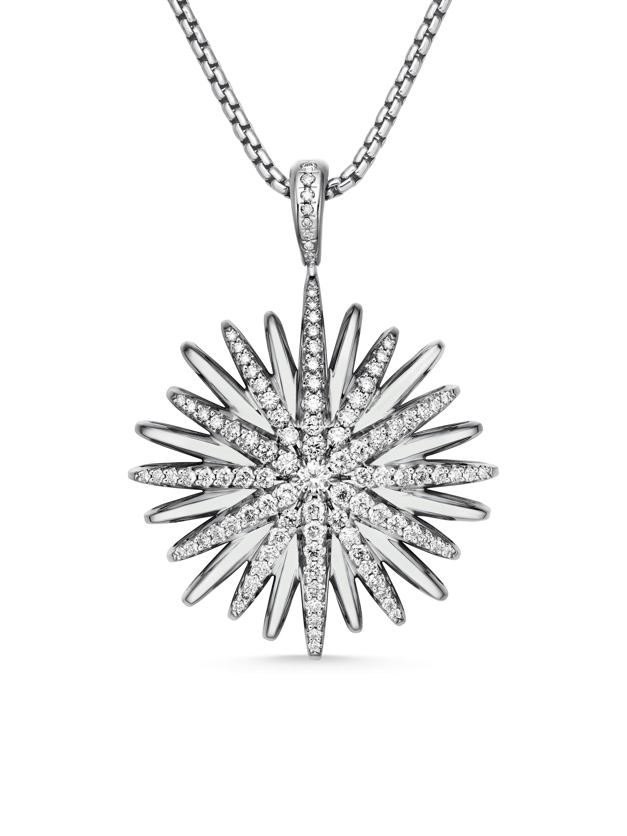 David Yurman Women's Starburst Pendant Necklace in Sterling Silver with Diamonds, 32MM - Diamond