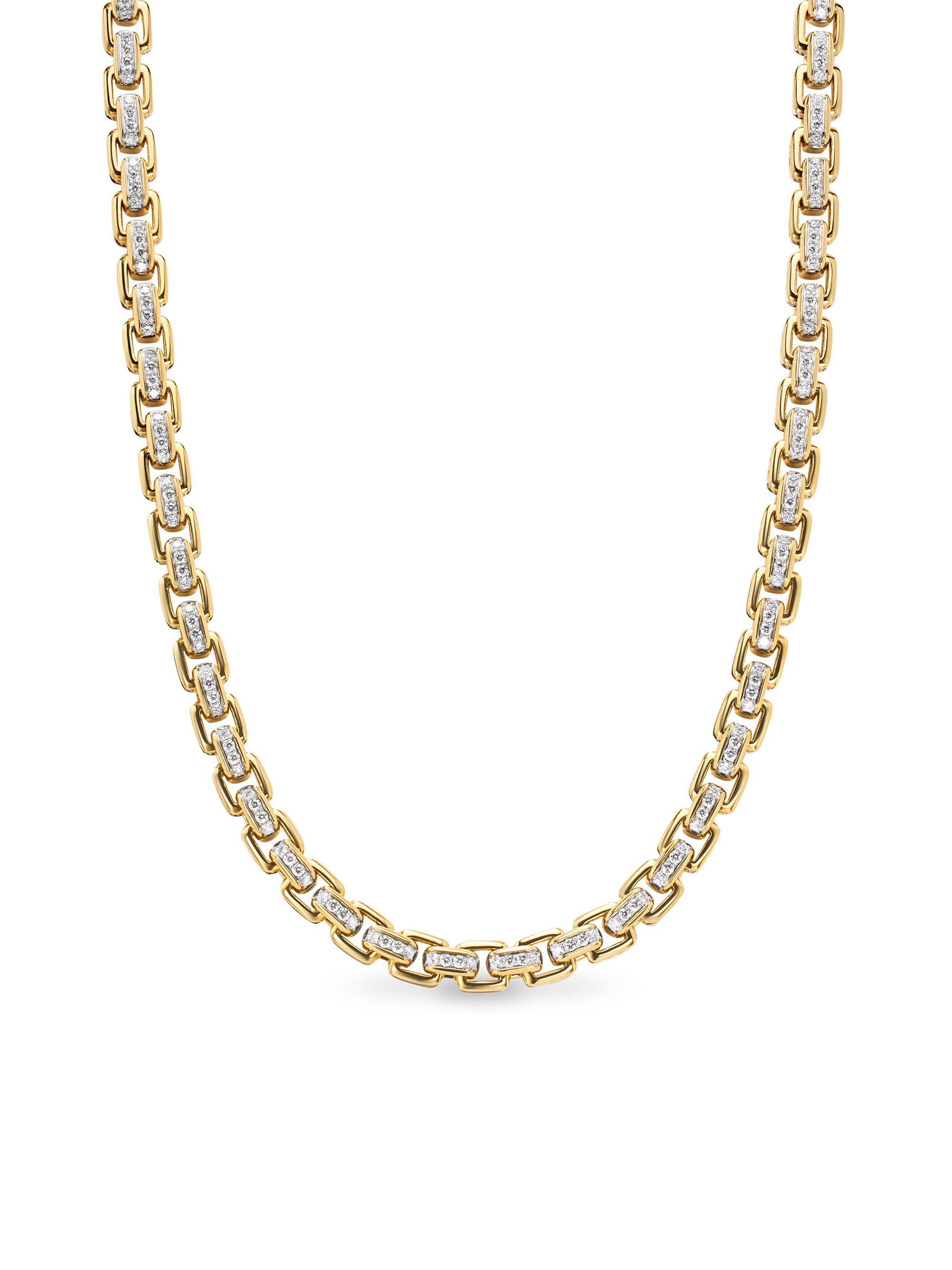 David Yurman Men's Box Chain Necklace in 18K Yellow Gold - Diamond