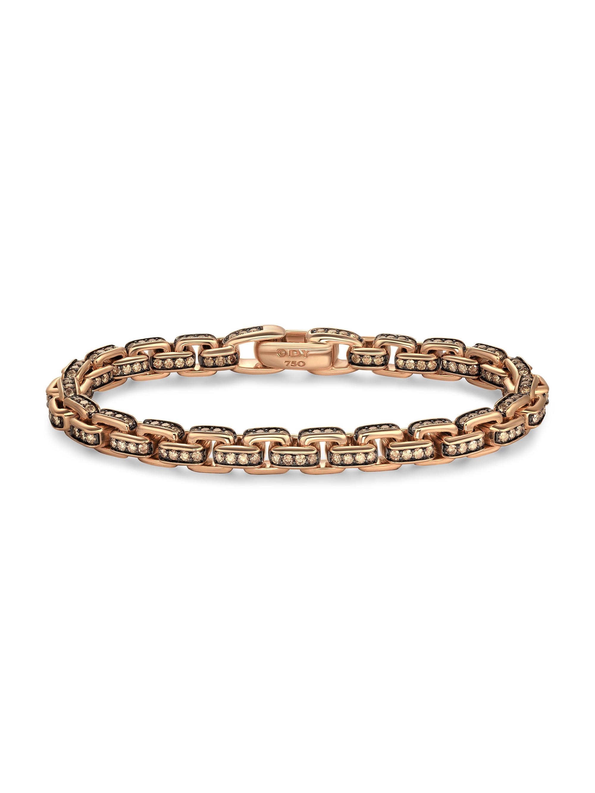 David Yurman Men's Box Chain Bracelet in 18K Rose Gold - Cognac Diamond