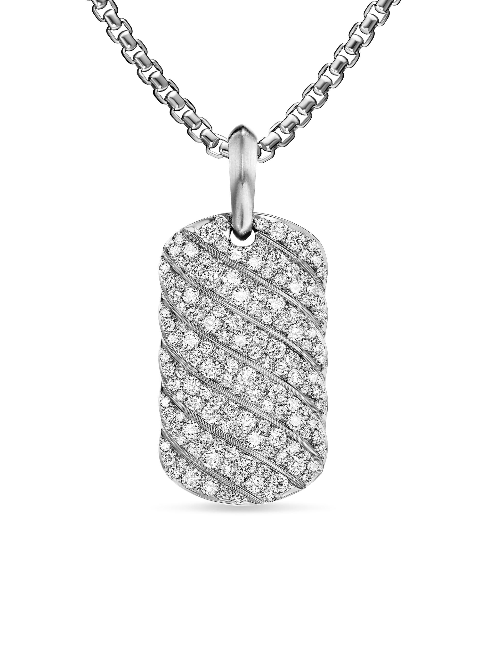 David Yurman Men's Sculpted Cable Tag in Sterling Silver - Diamond