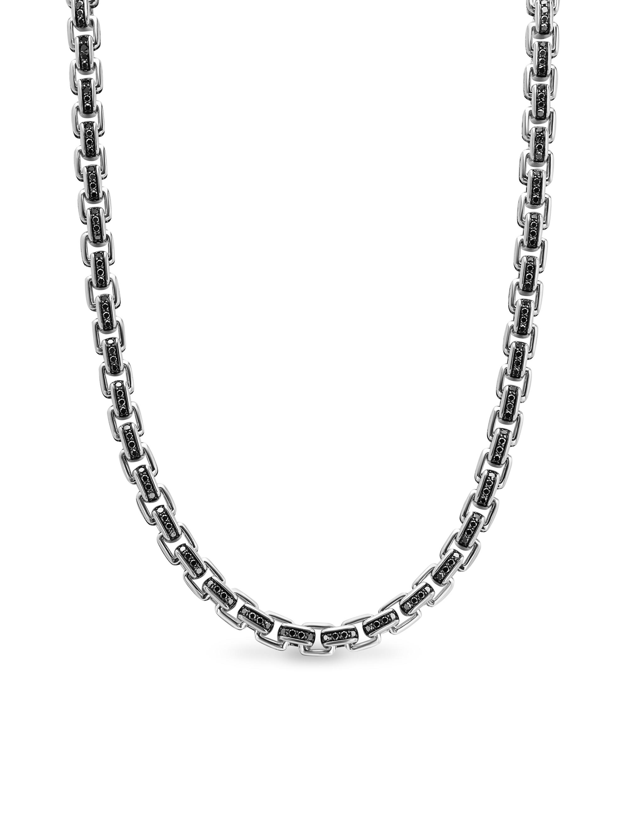 David Yurman Men's Box Chain Necklace in Sterling Silver, 7.3MM - Black Diamond