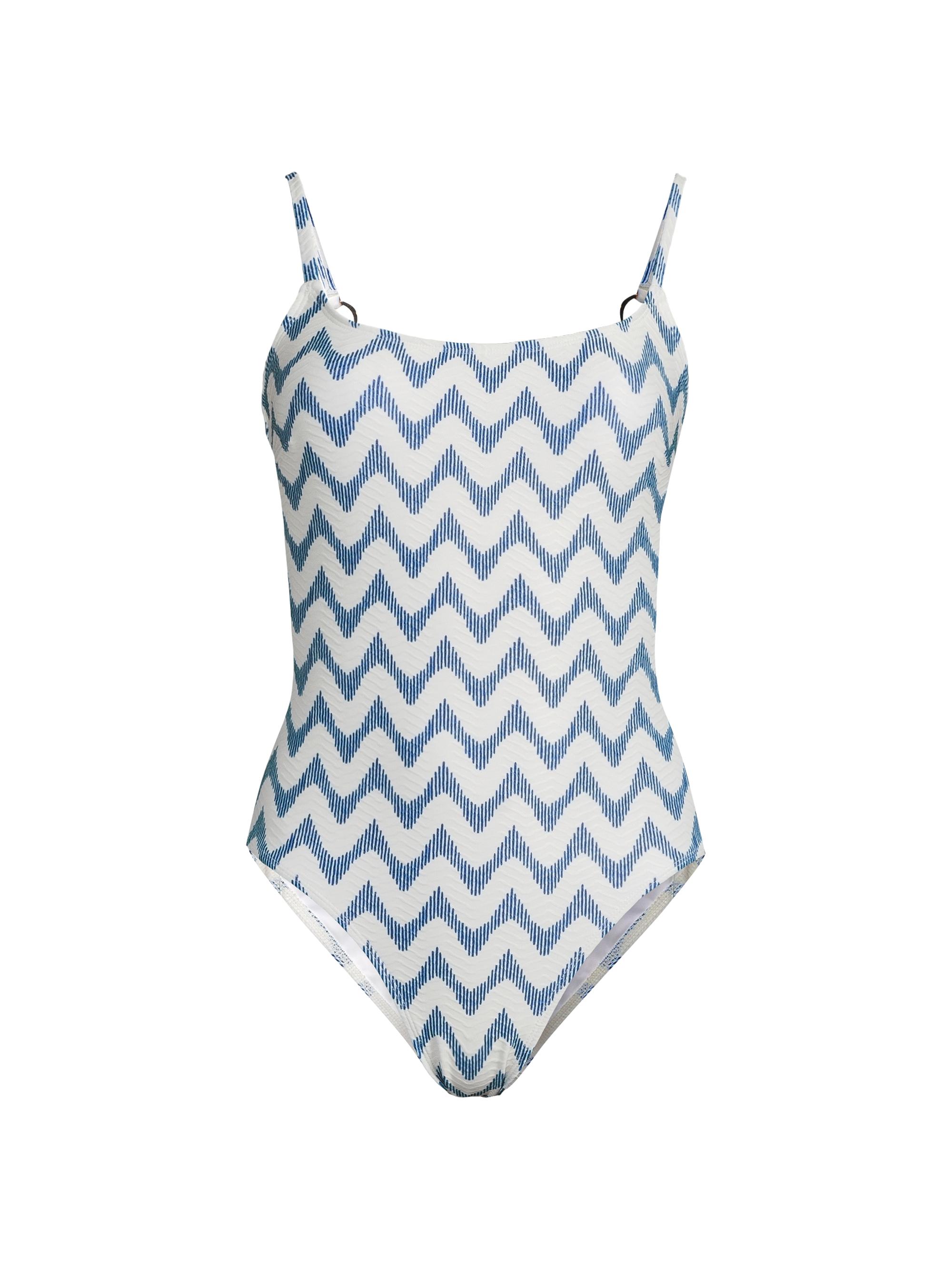 Milly Women's Grace Barcelona Chevron One-Piece Swimsuit - White Blue