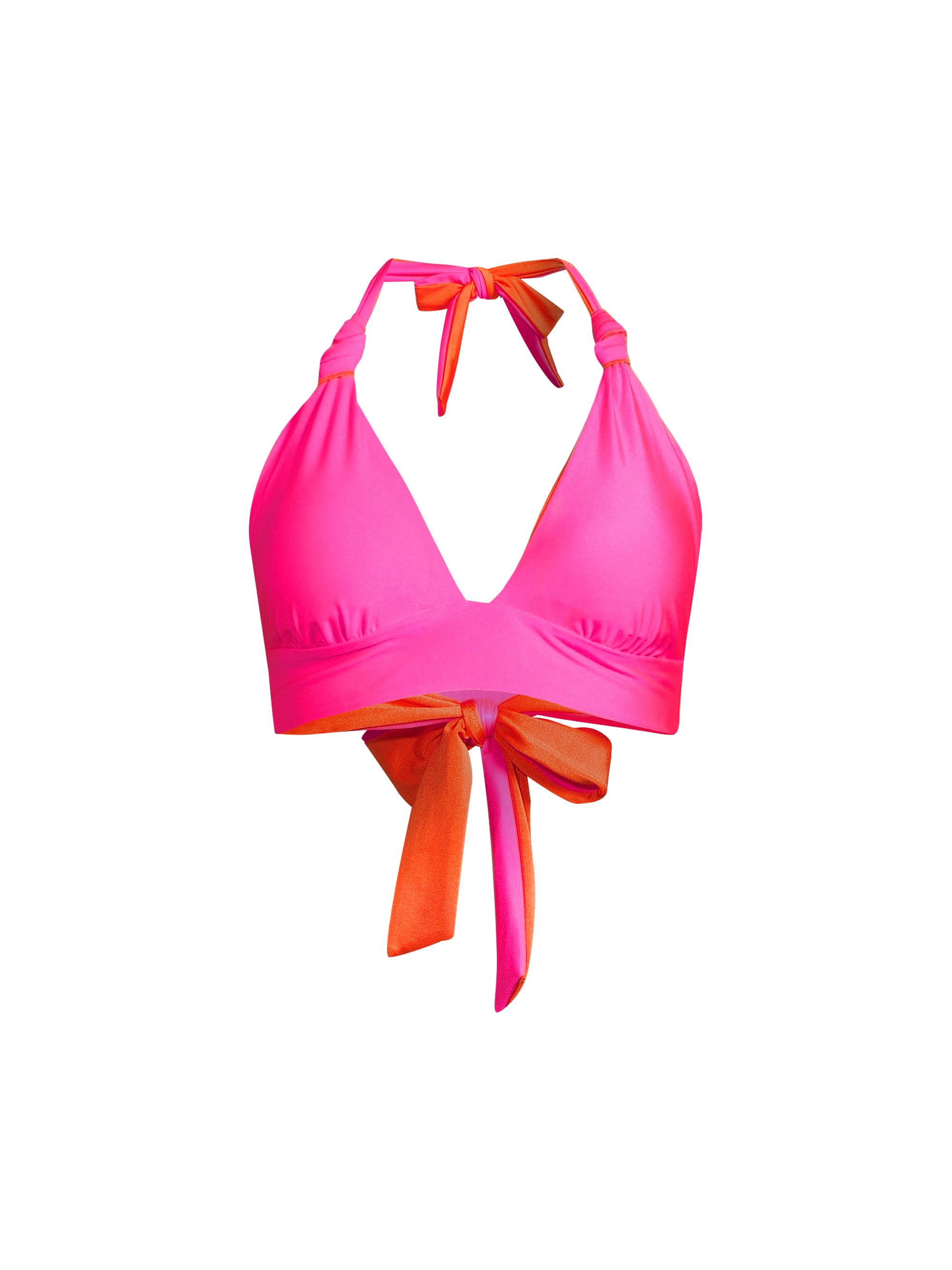 Milly Women's Scala Gloss Two-Tone Knotted Triangle Bikini Top - Pink Orange