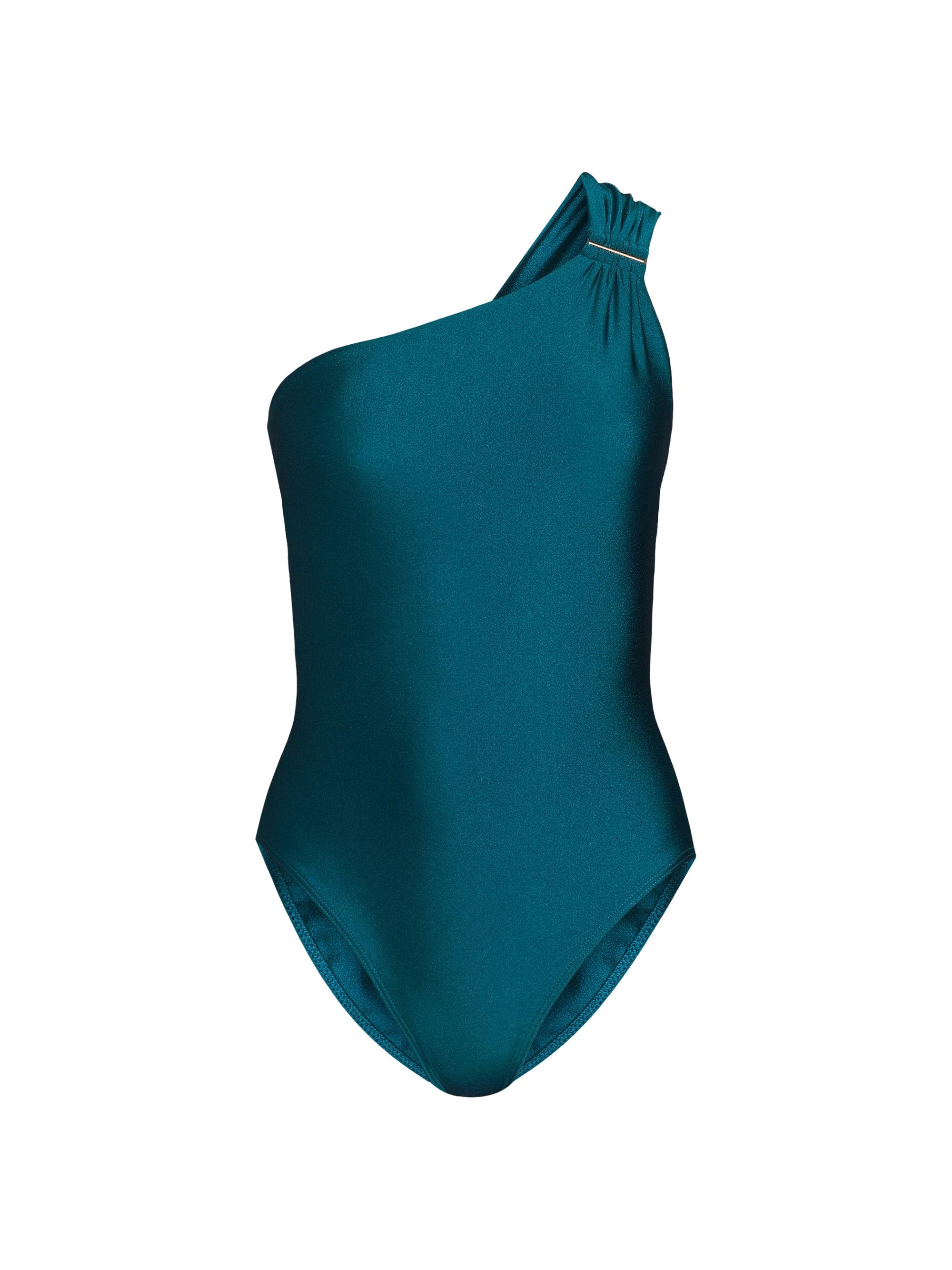 Milly Women's Sam Gloss One-Shoulder One-Piece Swimsuit - Dark Teal