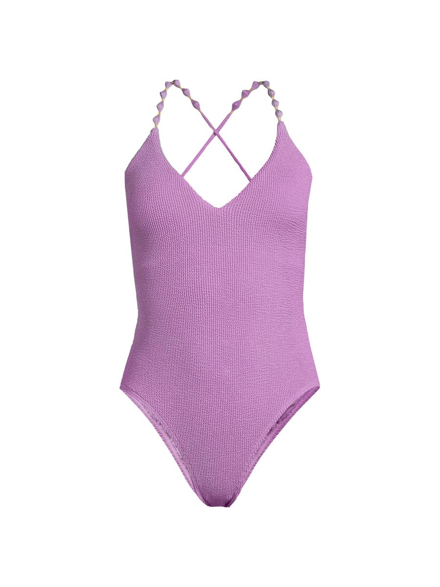 Milly Women's Cannes Beaded Strap One-piece Swimsuit In Purple