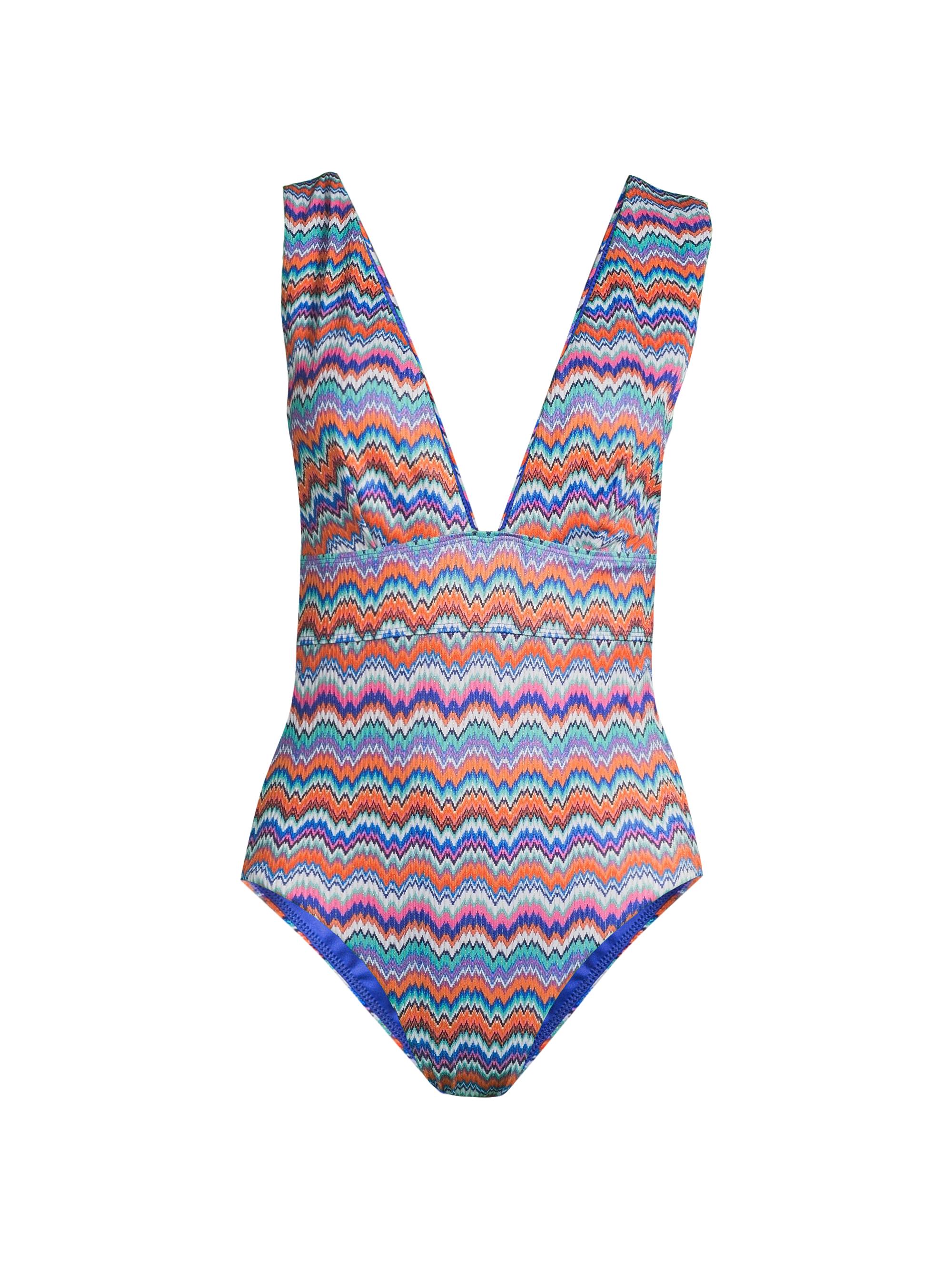 Milly Women's Ana Barcelona Chevron One-Piece Swimsuit - Blue Multi