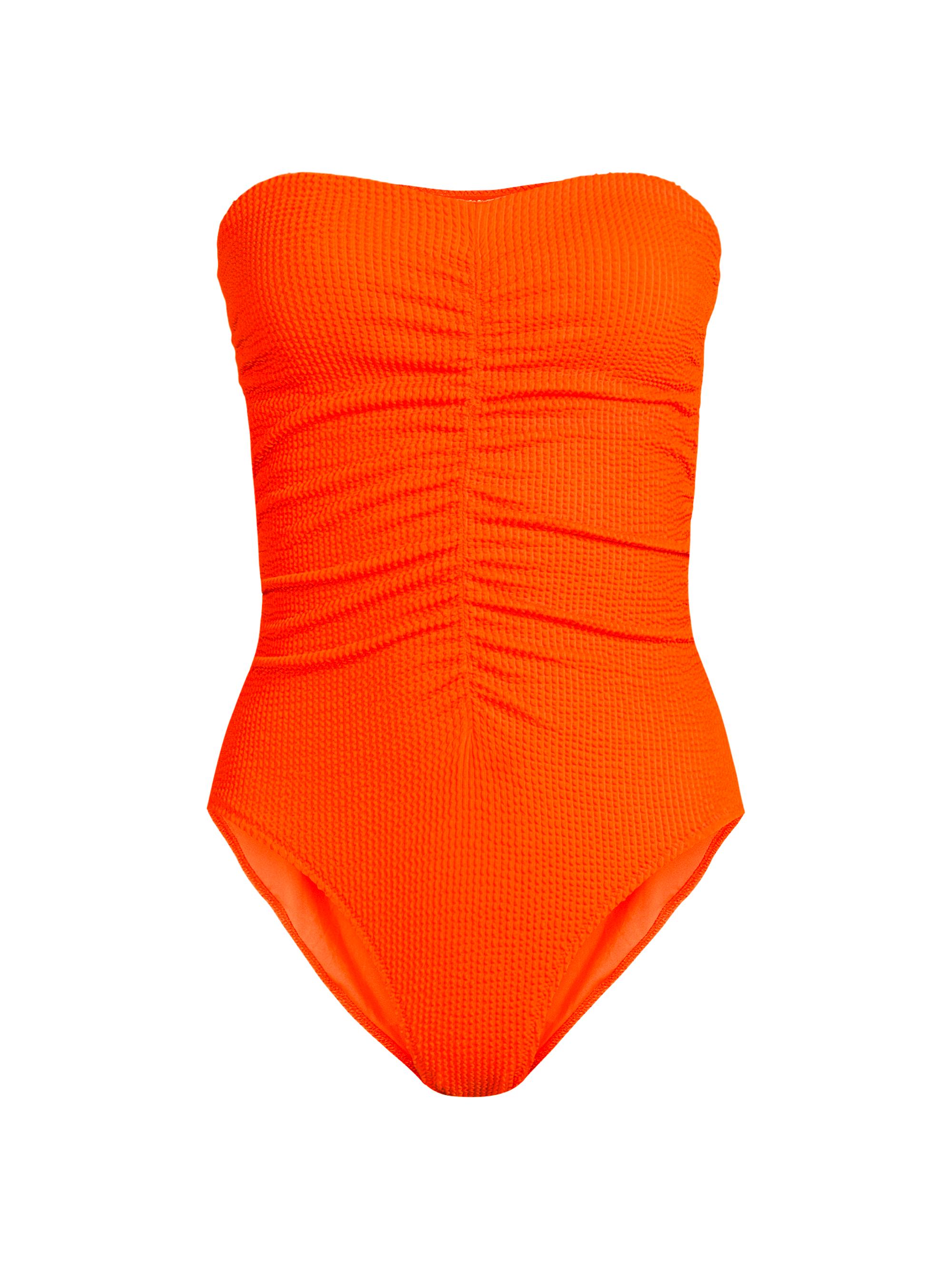 Milly Women's Textured Ruched Strapless One-Piece Swimsuit - Neon Orange