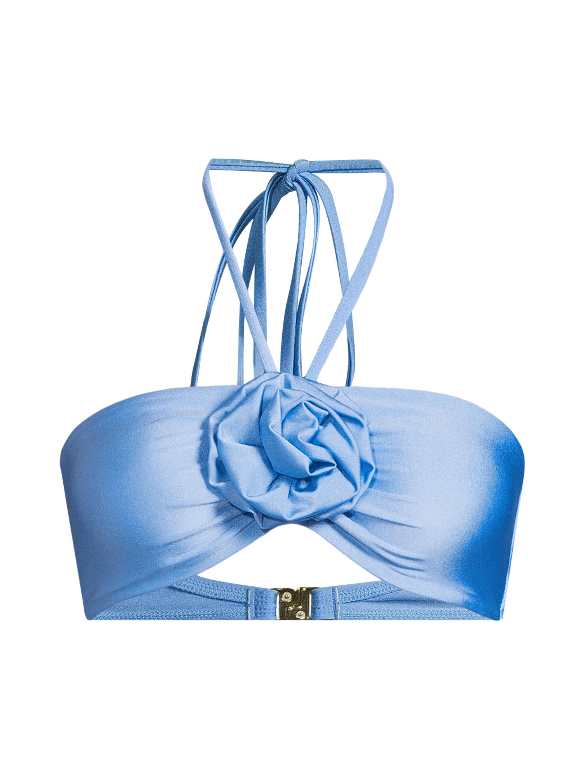 Milly Women's Rose Gloss Floral Halter Bikini Top - Mineral Blue