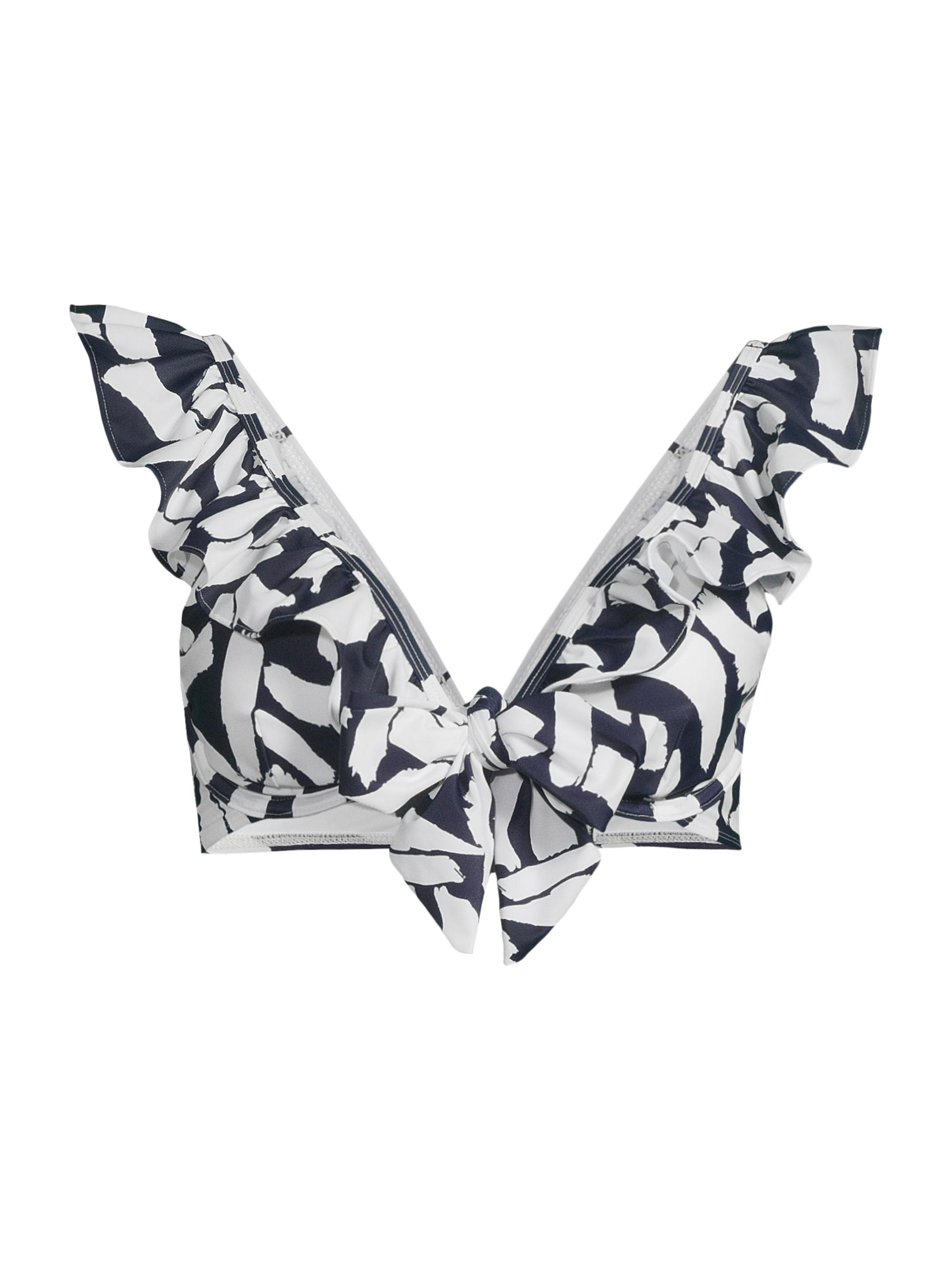Milly Women's Brushstroke Ruffled Bikini Top - Navy Ecru
