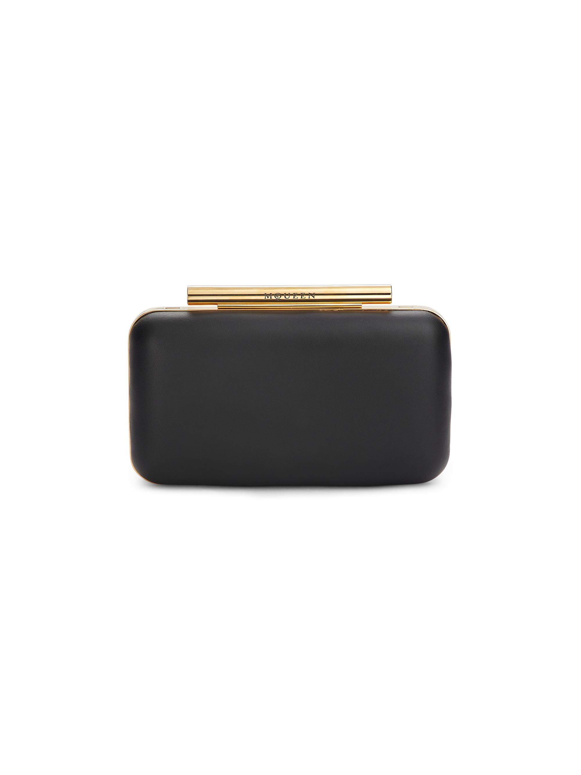 McQueen Women's Cross-Bar Leather Box Clutch - Black Gold