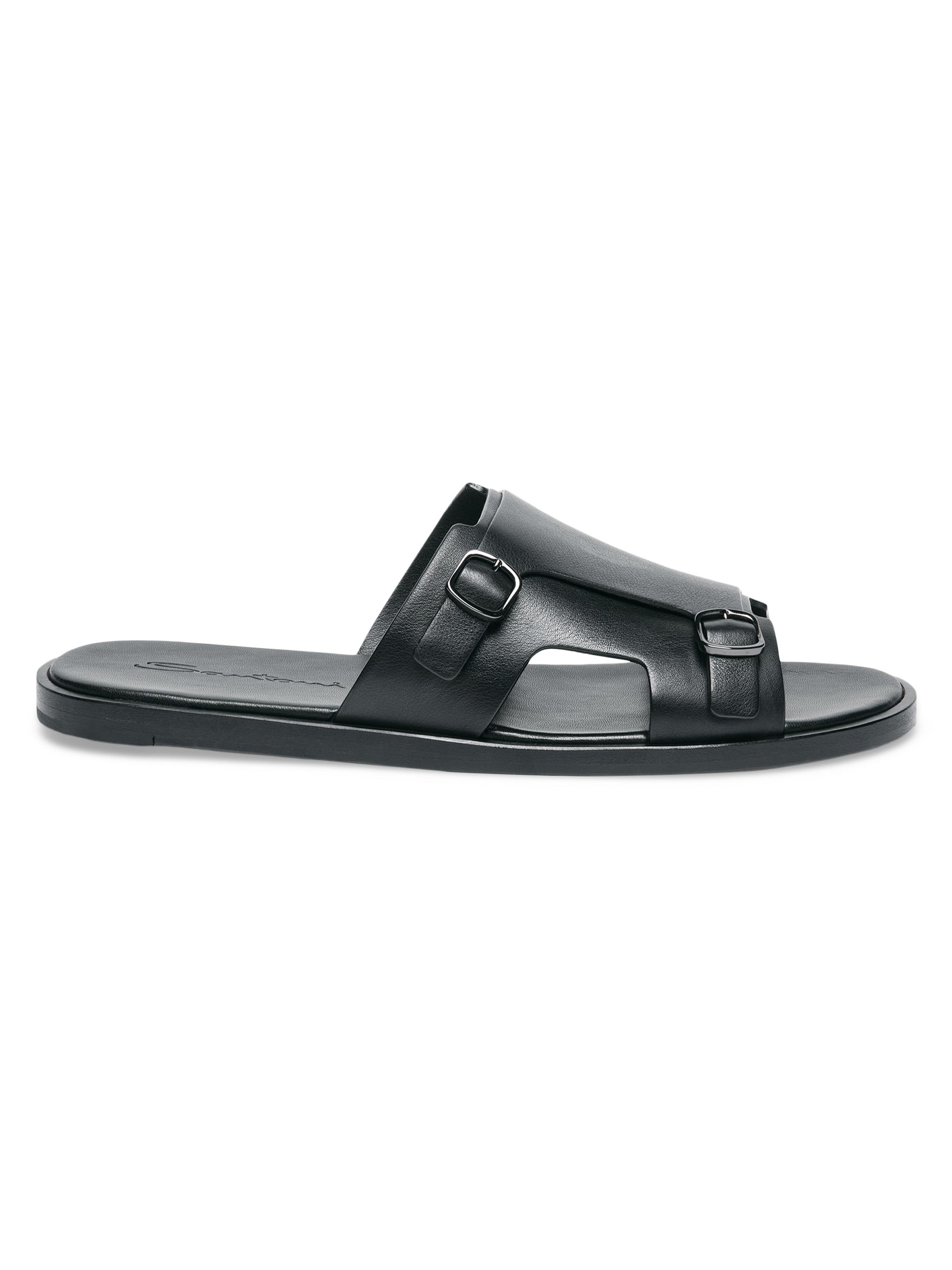 Santoni Men's Erik Buckle-Accented Leather Sandals - Black