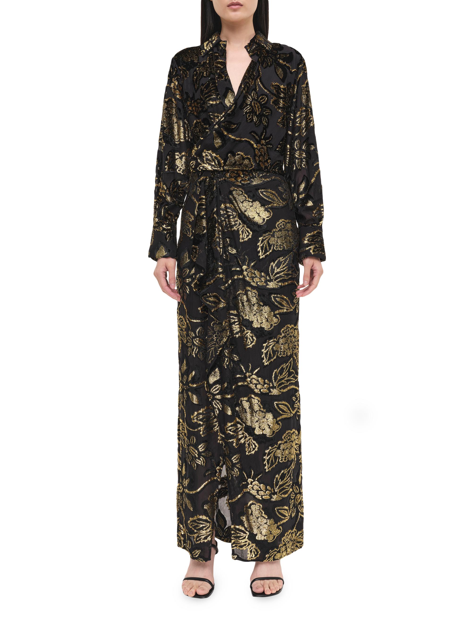 SIMKHAI Women's Marzia Flocked Velvet Drape-Front Gown - Black