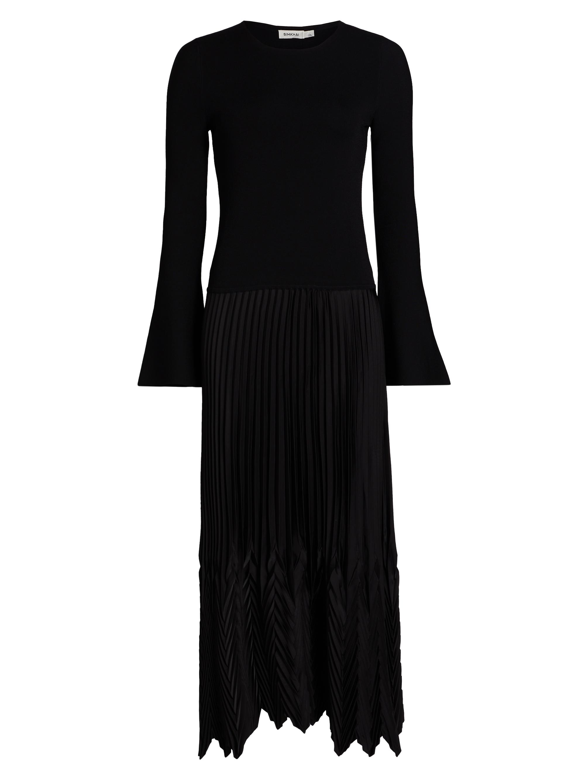 SIMKHAI Women's Damoni Chevron Pleated Midi-Dress - Black
