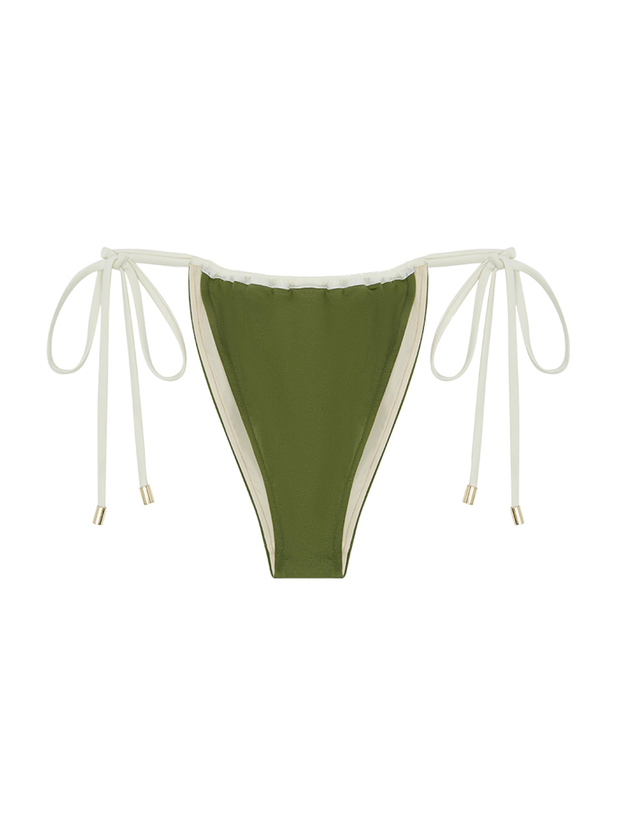 Peony Women's Ruched Channel String Bikini Bottom - Olivine