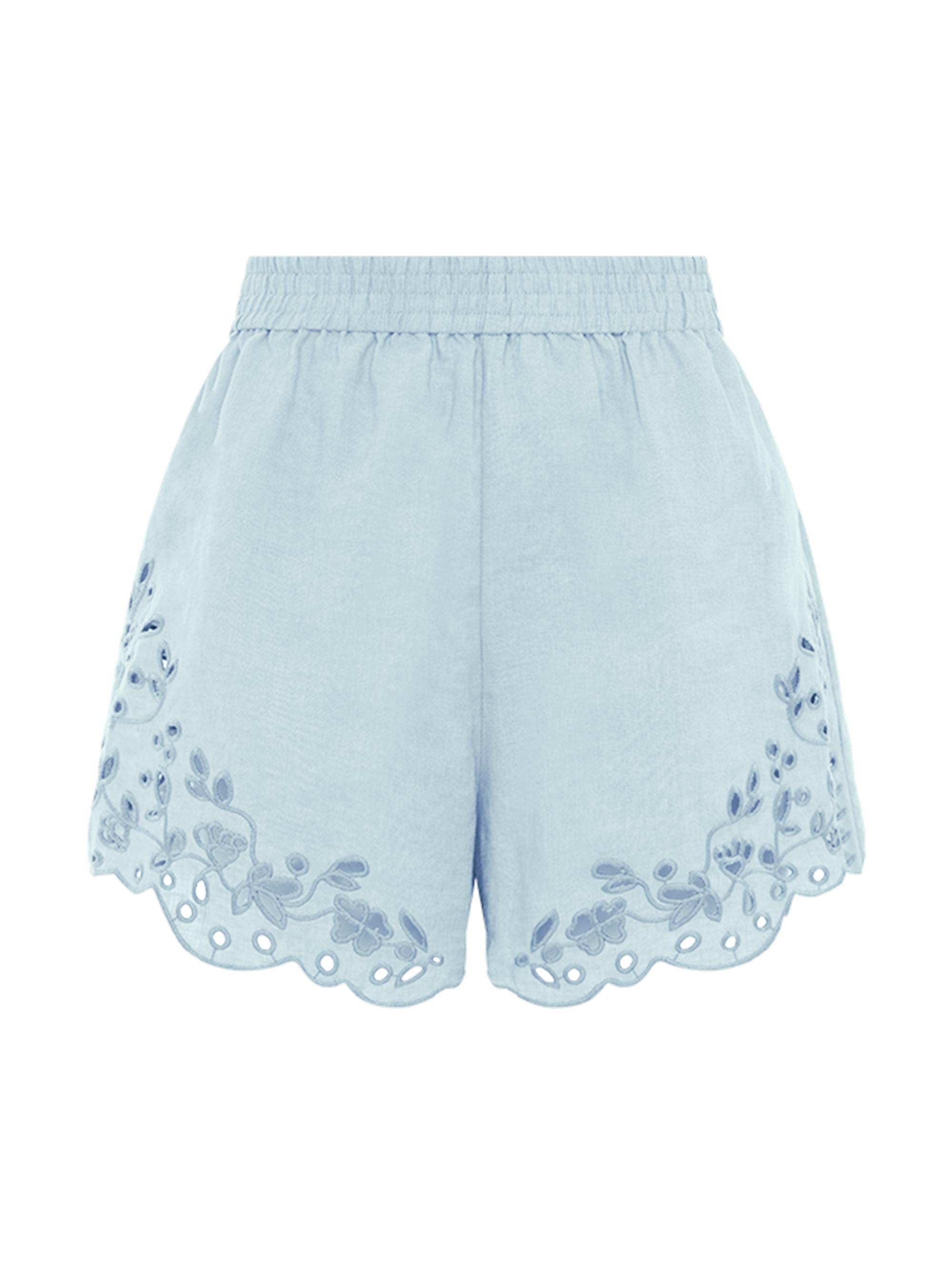 Peony Women's Memoir Embroidered Shorts - Dusty Blue