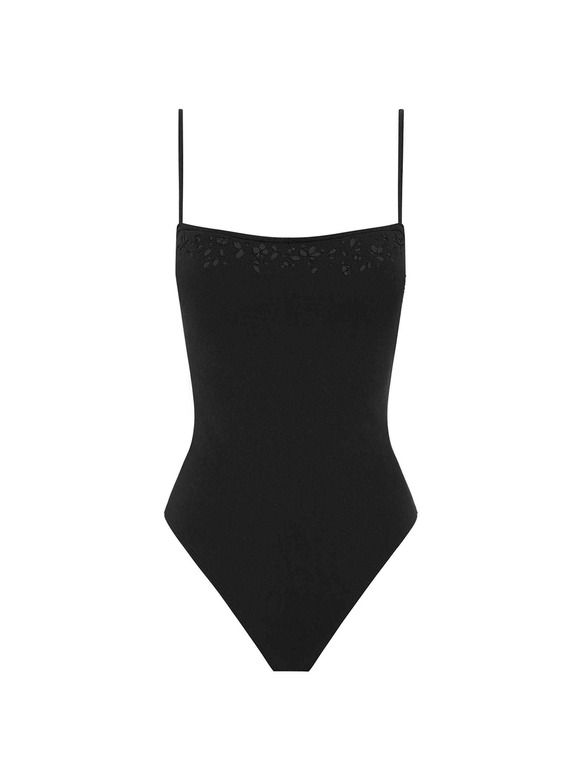 Peony Women's Memoir Embroidered One-Piece Swimsuit - Ebony