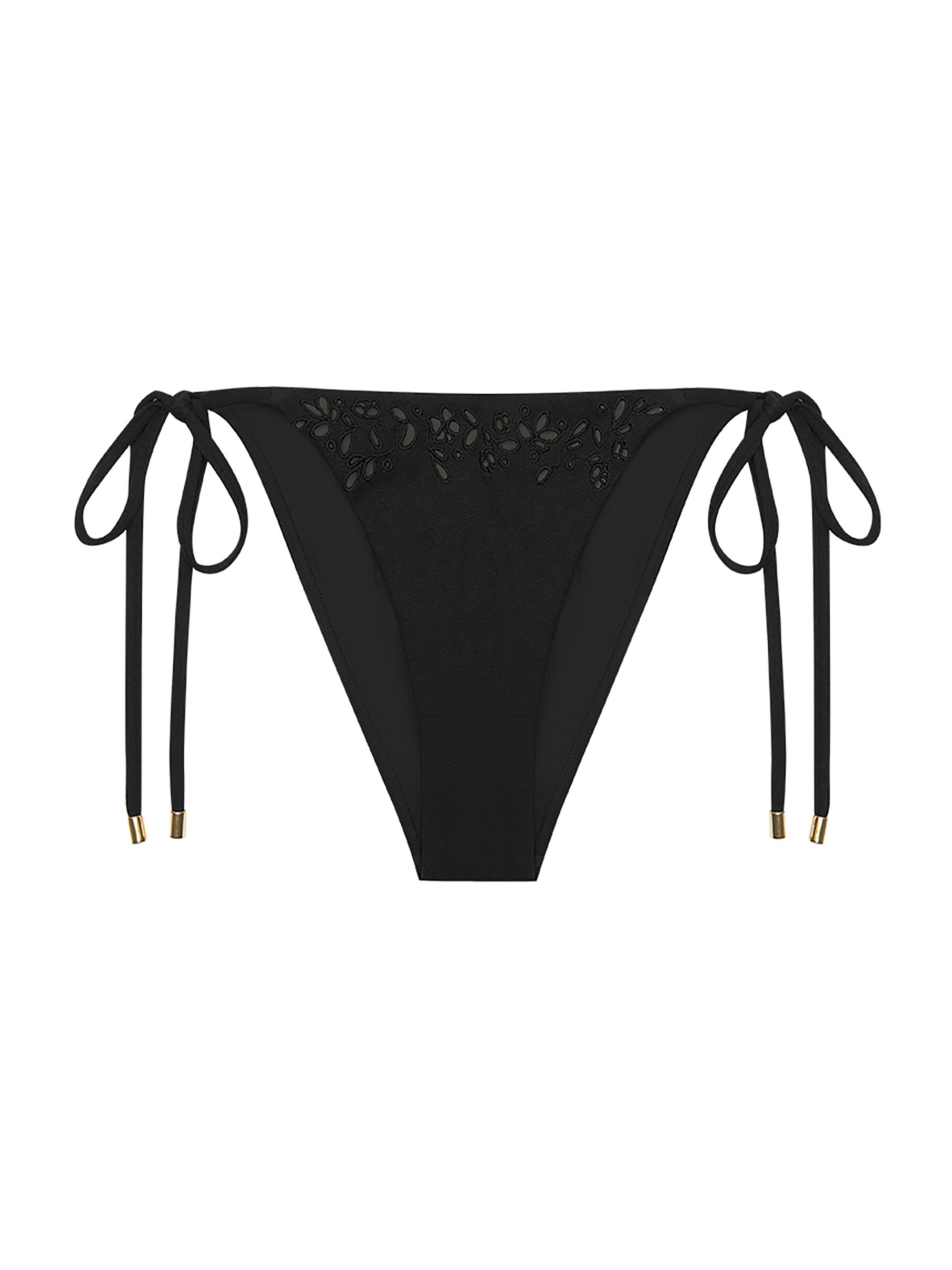Peony Women's Memoir Embroidered String Bikini Bottom - Ebony