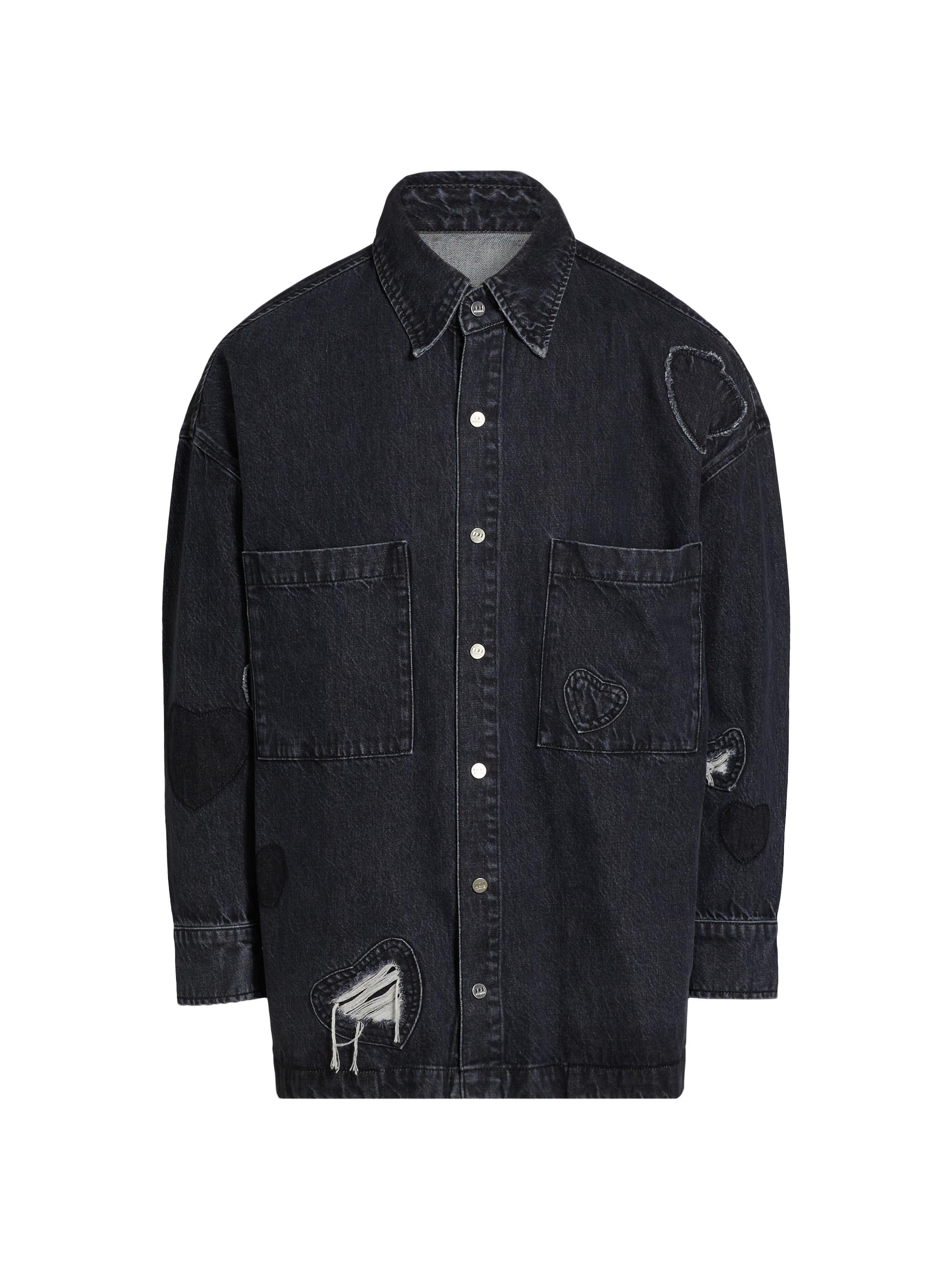 Nahmias Men's Heart Patchwork Long-Sleeve Denim Shirt - Heart Charcoal Wash