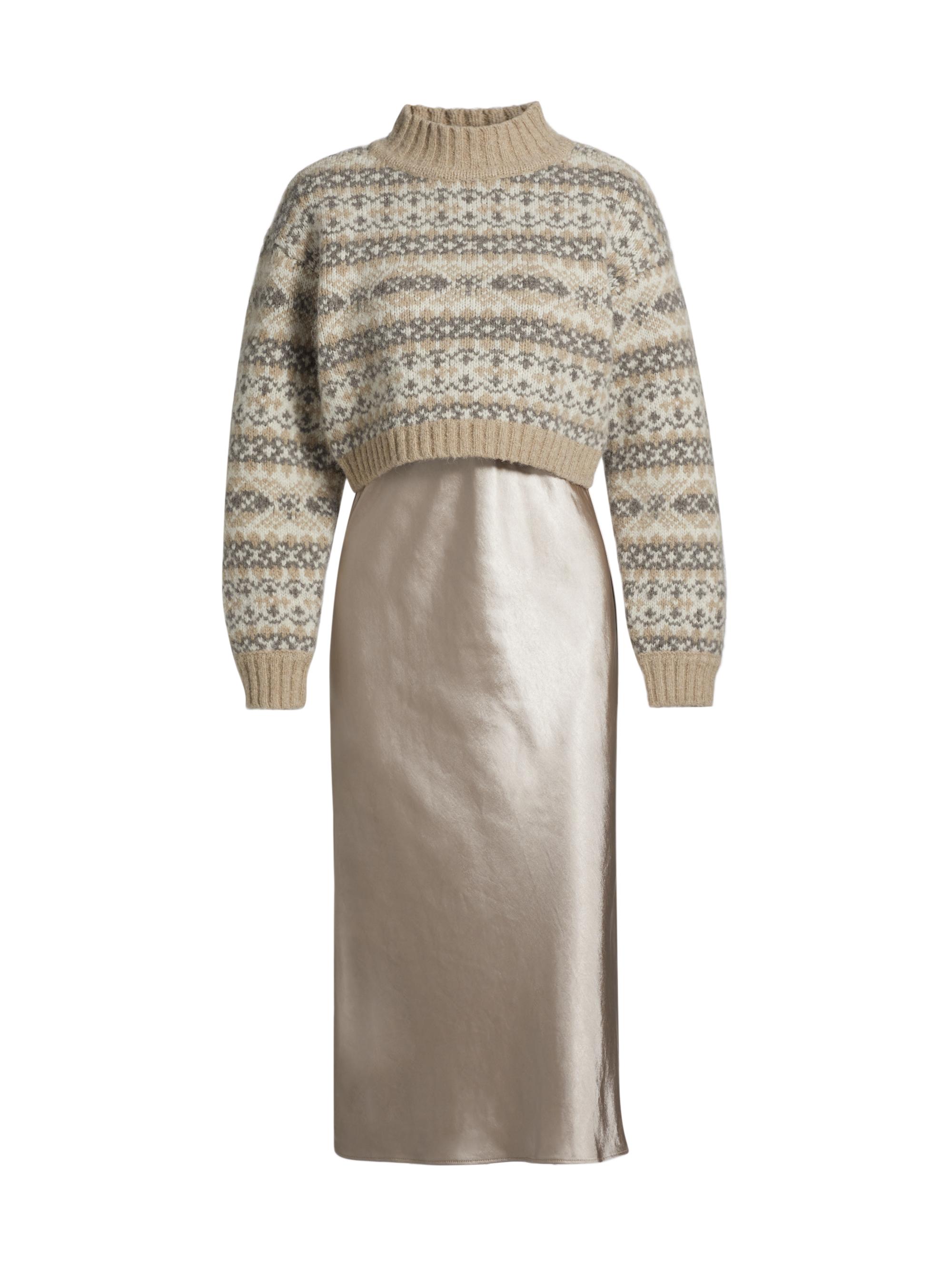 dh New York Women's Lou Sweater & Satin Midi-Dress Set - Oatmeal Combo