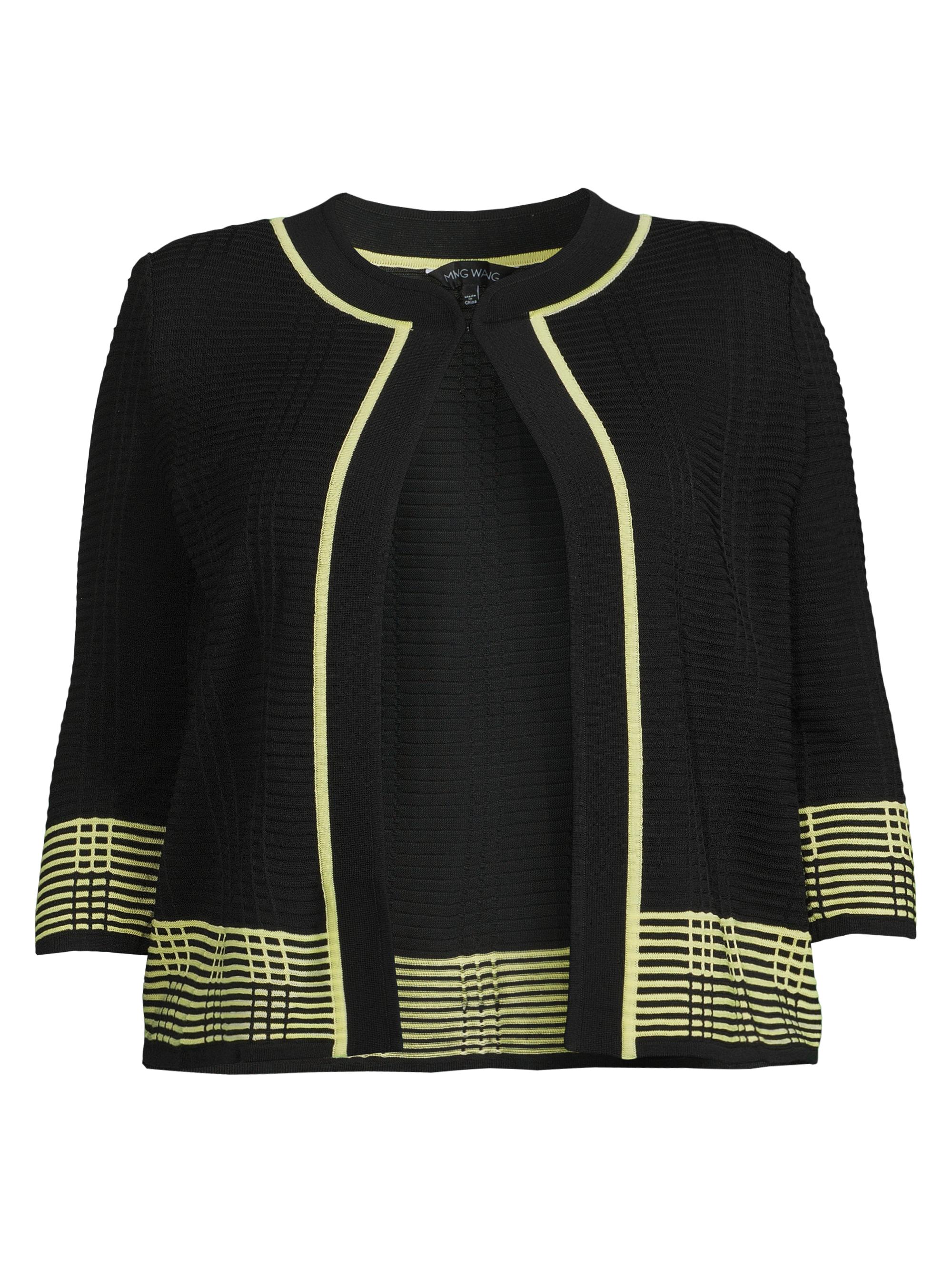 Ming Wang Women's Ottoman Knit Two-Tone Jacket - Black Lemon