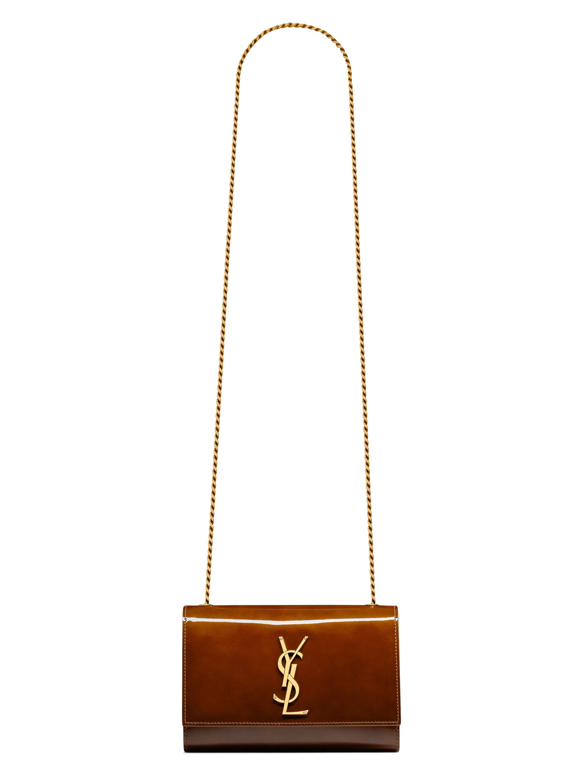 Saint Laurent Women's Kate  Crossbody Bag in Patent Leather - Chataigne