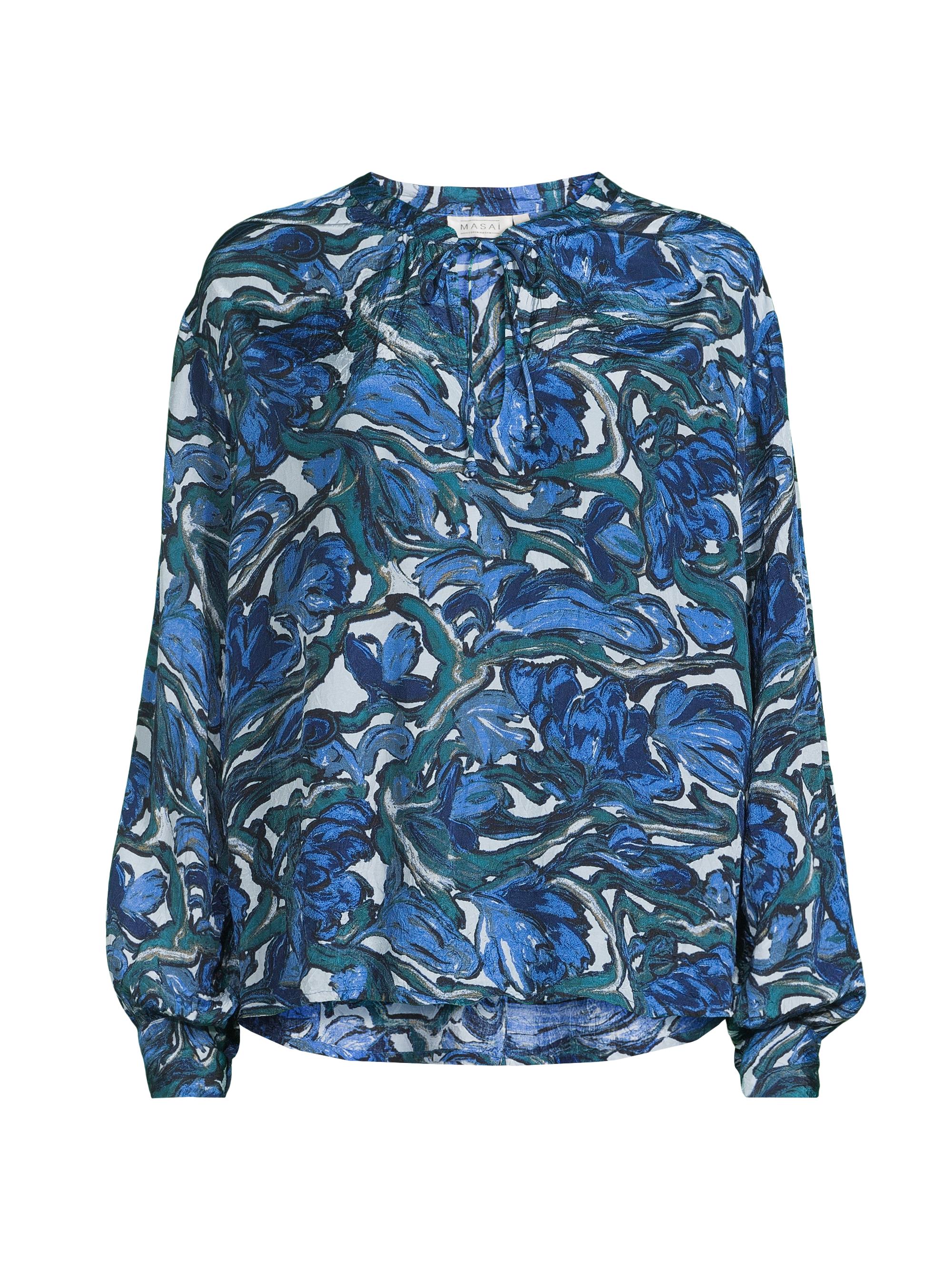Masai Copenhagen Women's Bonitai Abstract Tieneck Blouse - Blue Fog