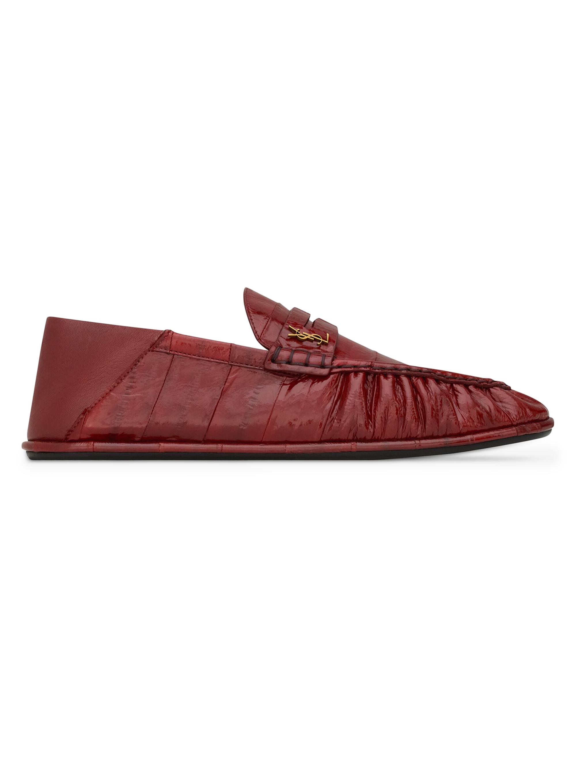 Saint Laurent Women's Le Loafer Penny Slippers in Patent Eel - Grenade