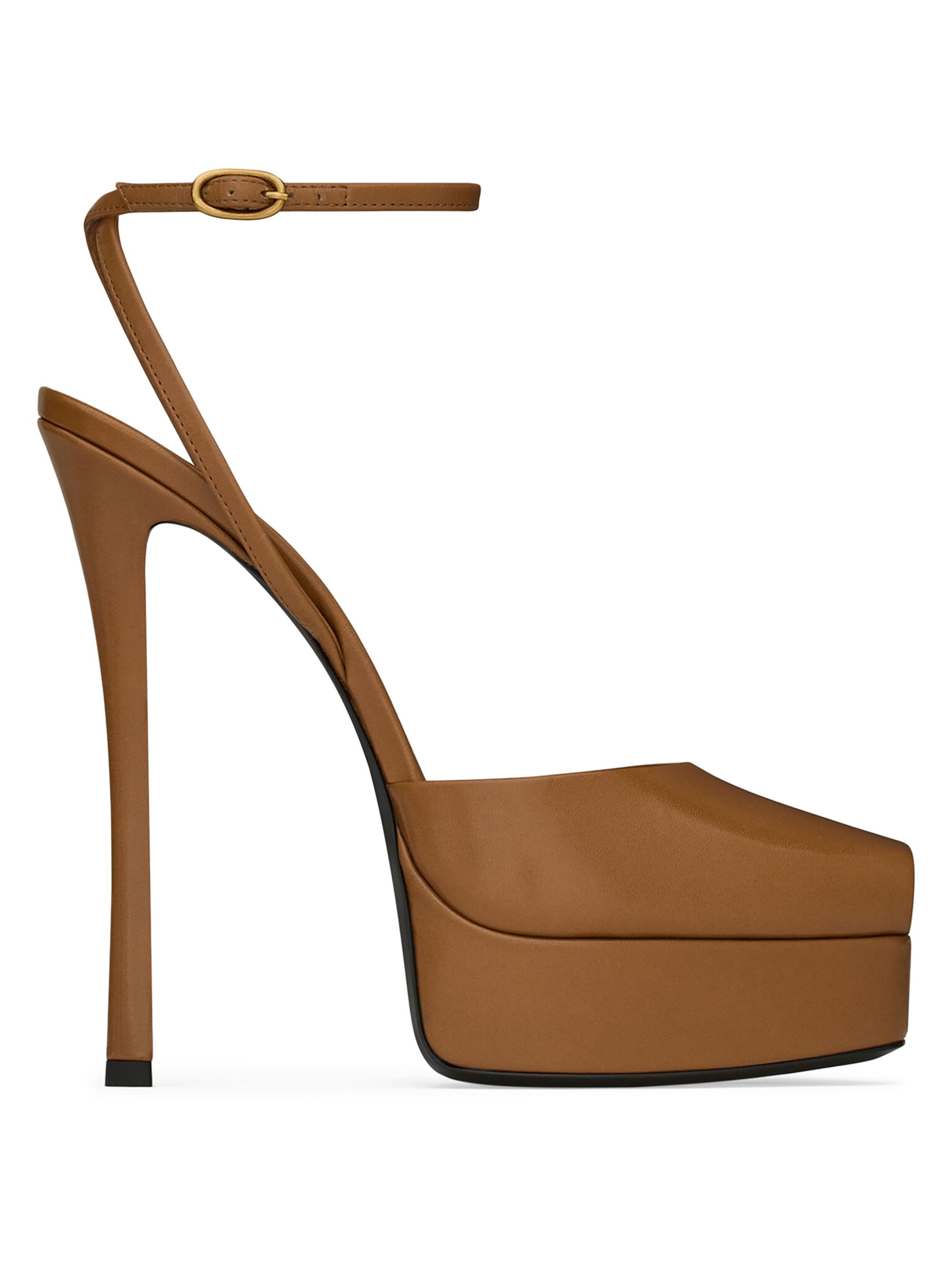 Saint Laurent Women's La Scandale Platform Sandals in Smooth Leather - Macadamia