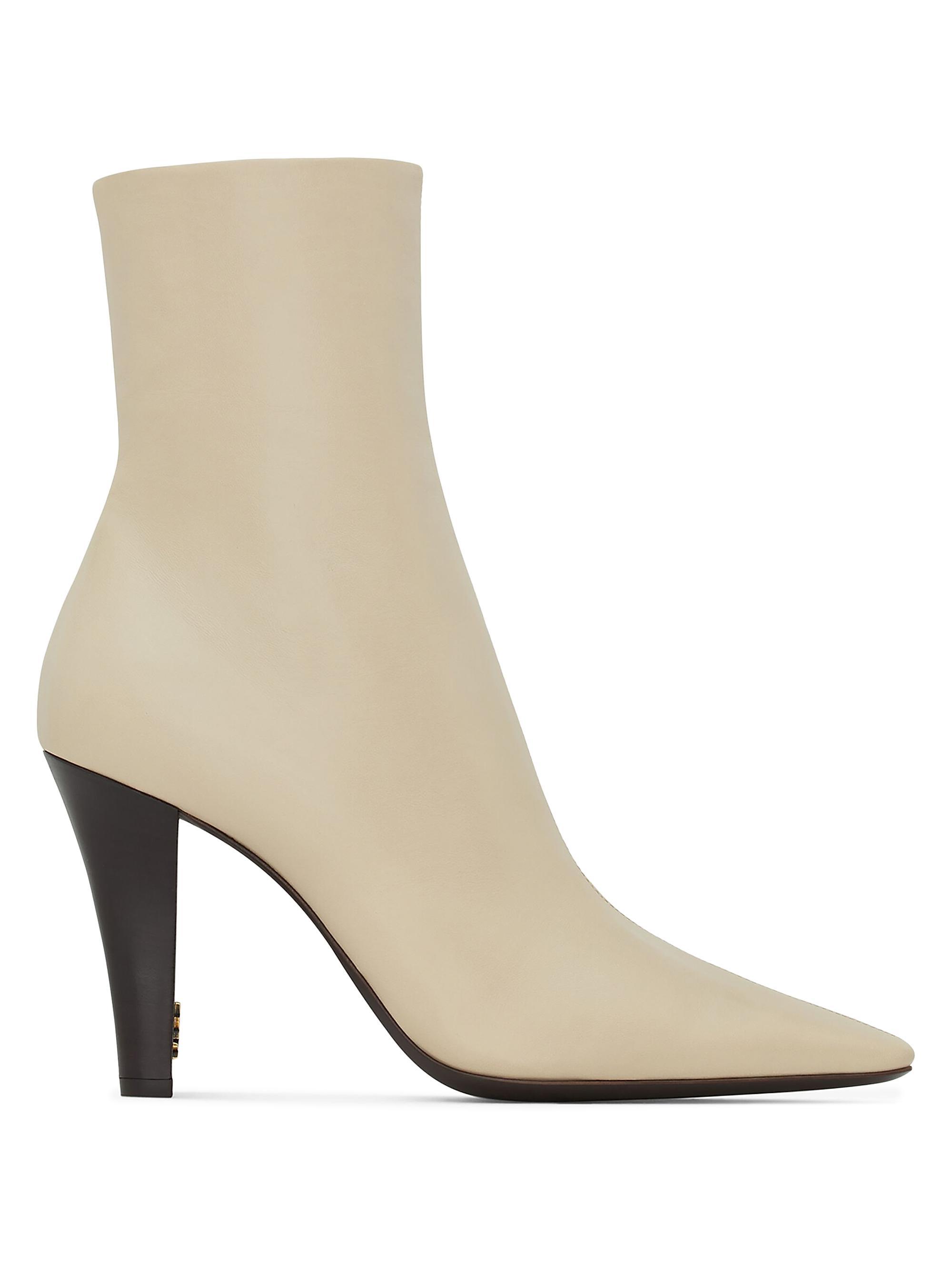 Saint Laurent Women's Jill Booties in Smooth Leather - Beige